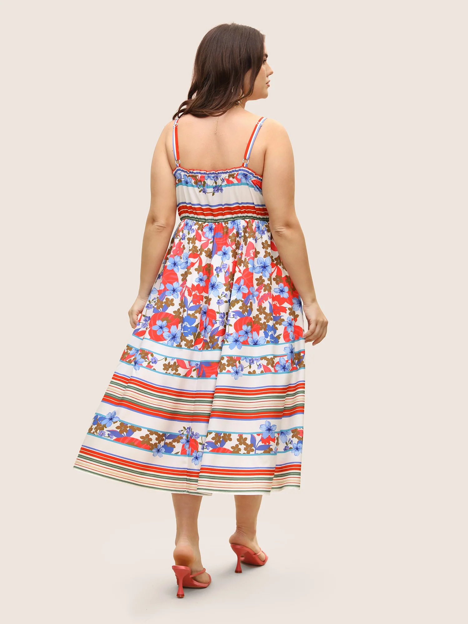 Floral Print Shirred Cami Midi Dress - Image 3