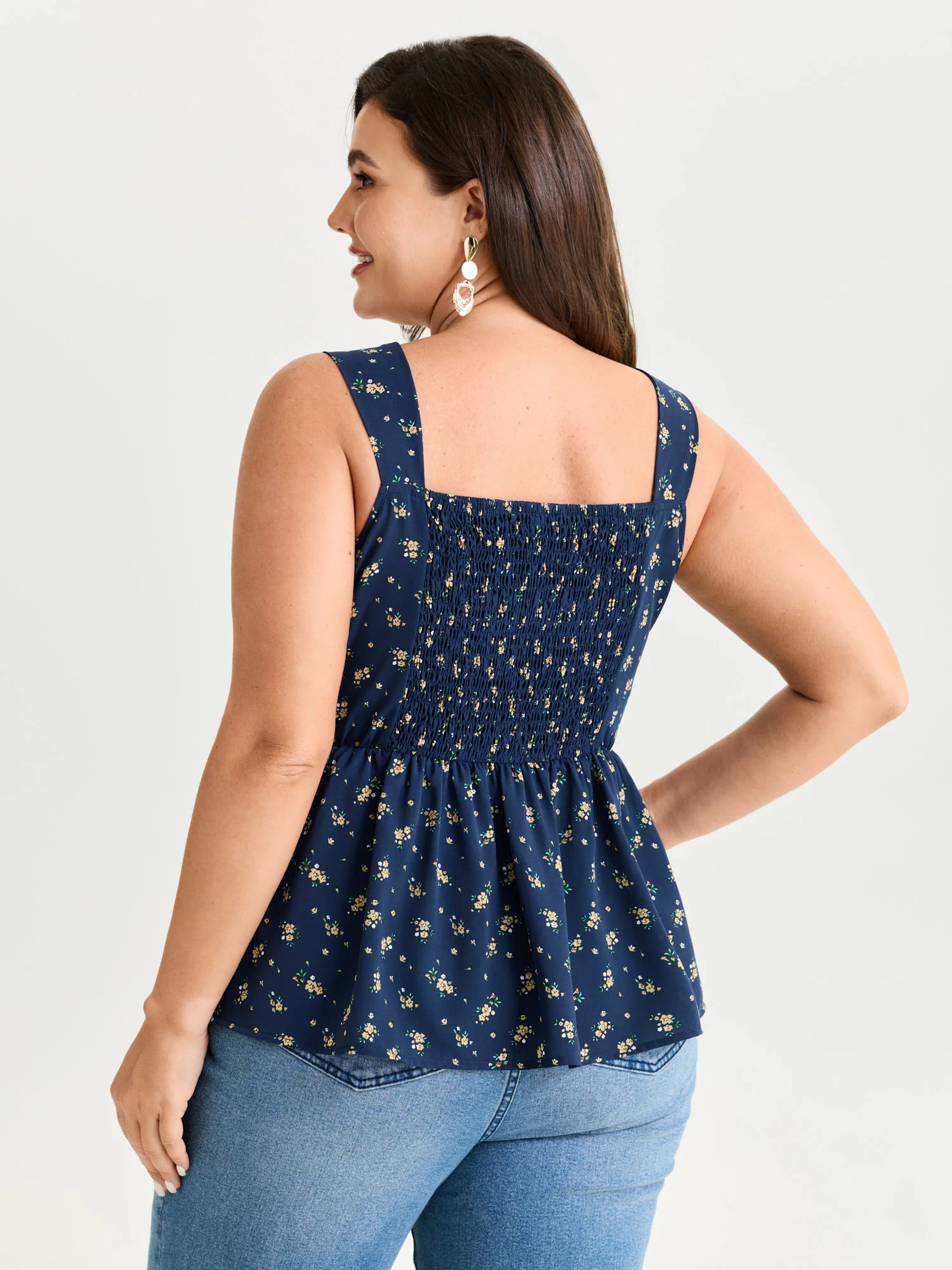 Floral Print Shirred Cinched-Waist Tank Top - Image 11