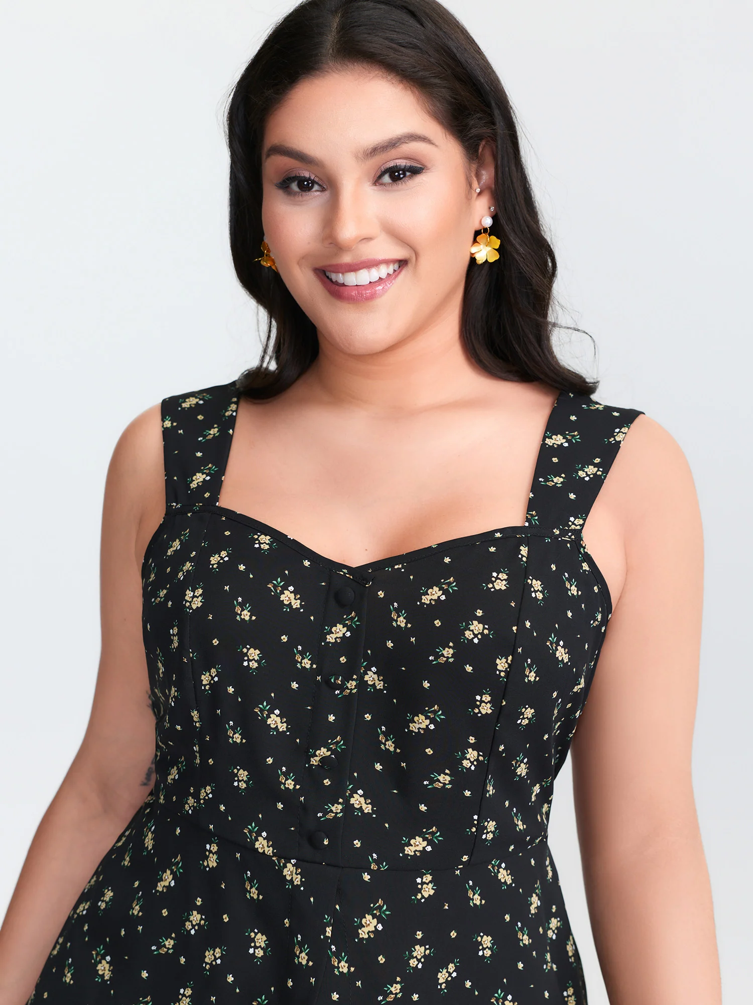 Floral Print Shirred Cinched-Waist Tank Top - Image 2