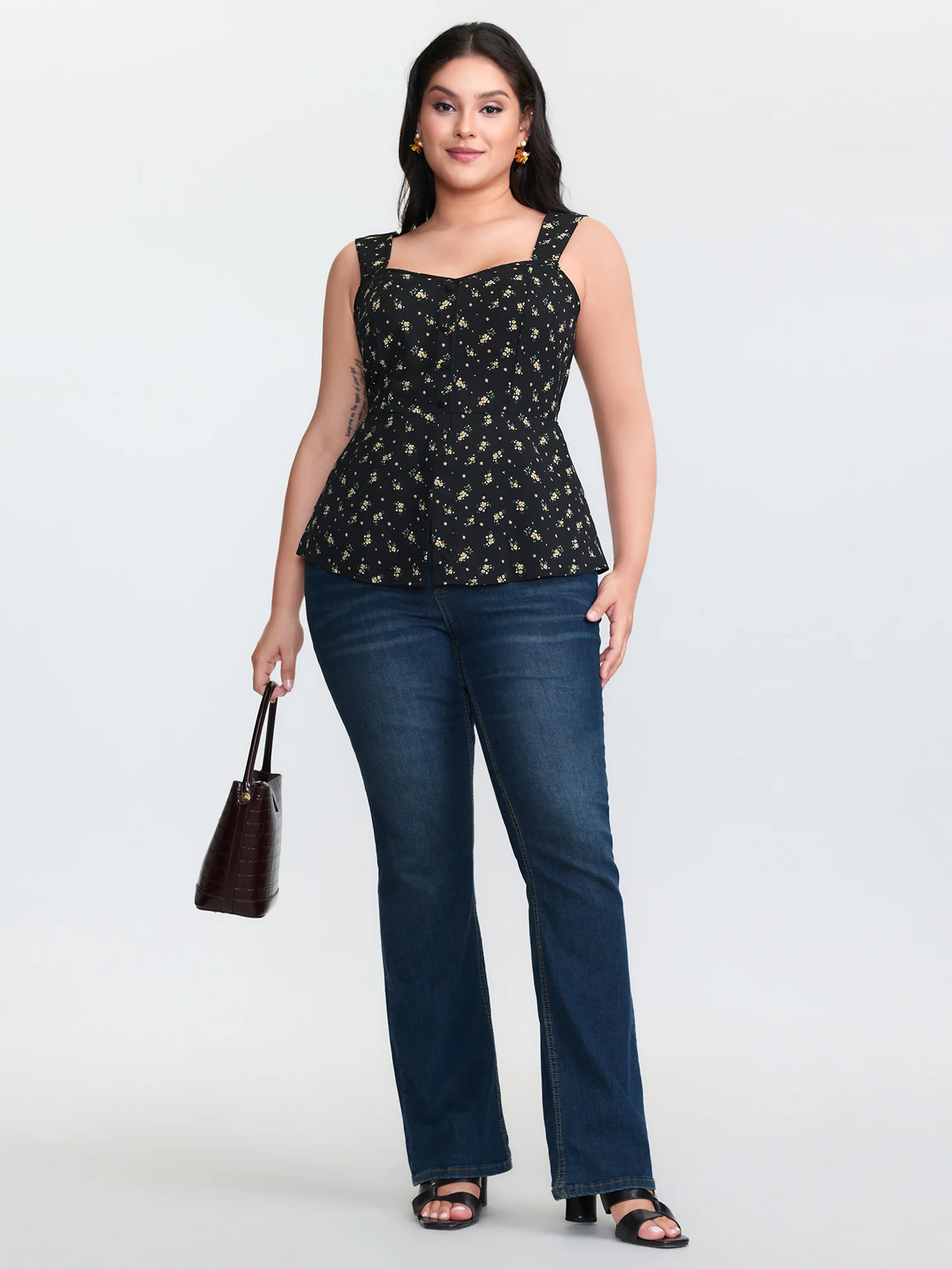 Floral Print Shirred Cinched-Waist Tank Top - Image 3