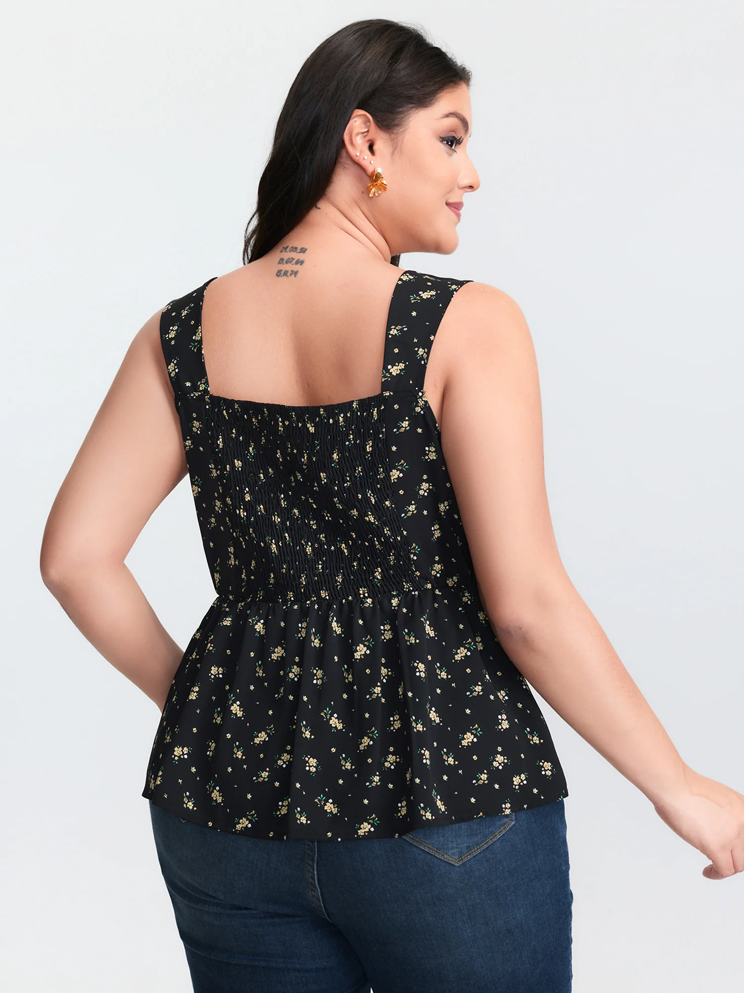 Floral Print Shirred Cinched-Waist Tank Top - Image 4