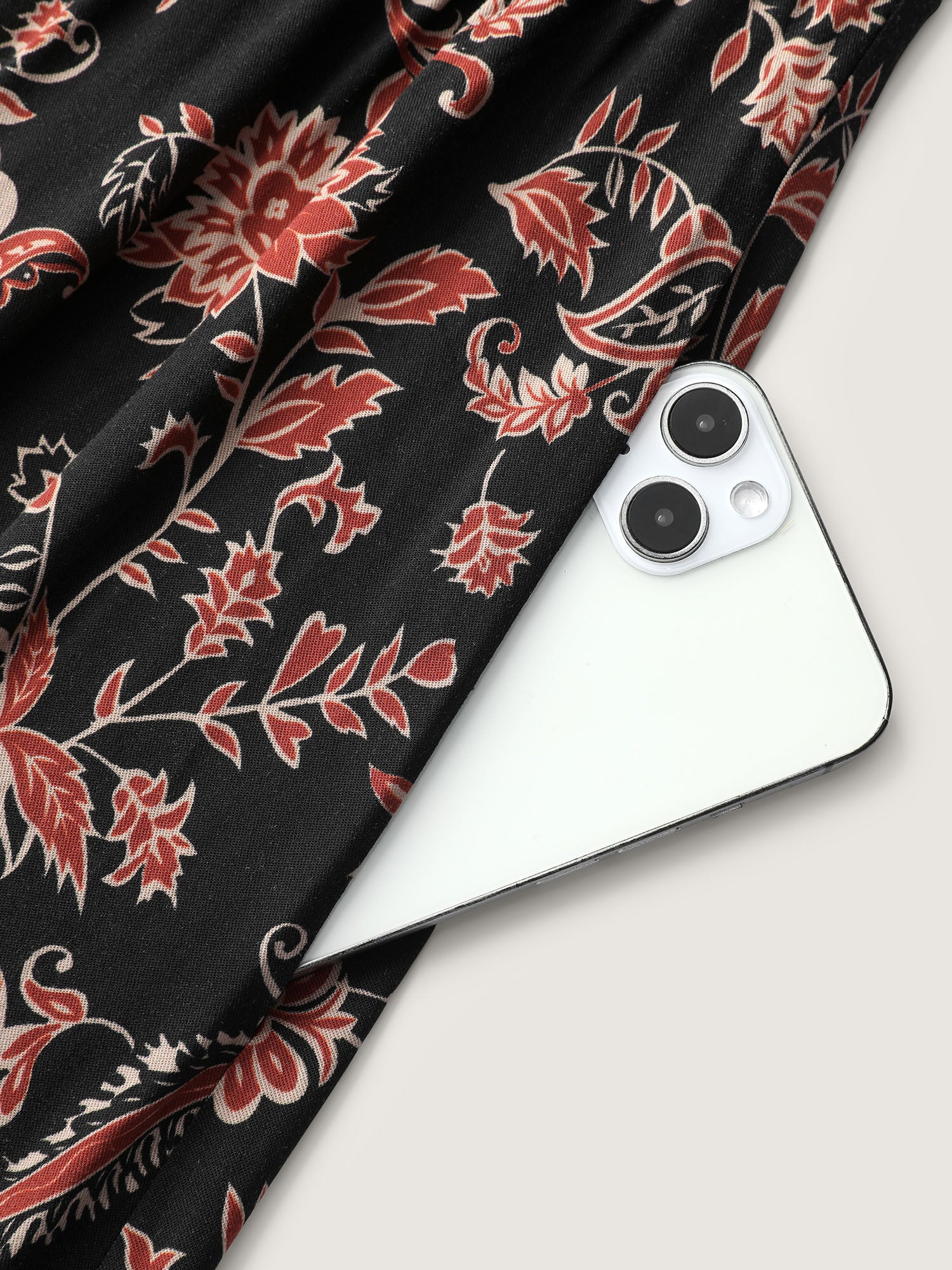 Floral Print Shirred Contrast Pockets Maxi Dress - Image 6