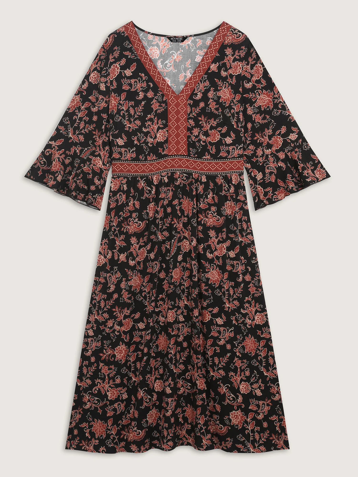 Floral Print Shirred Contrast Pockets Maxi Dress - Image 7