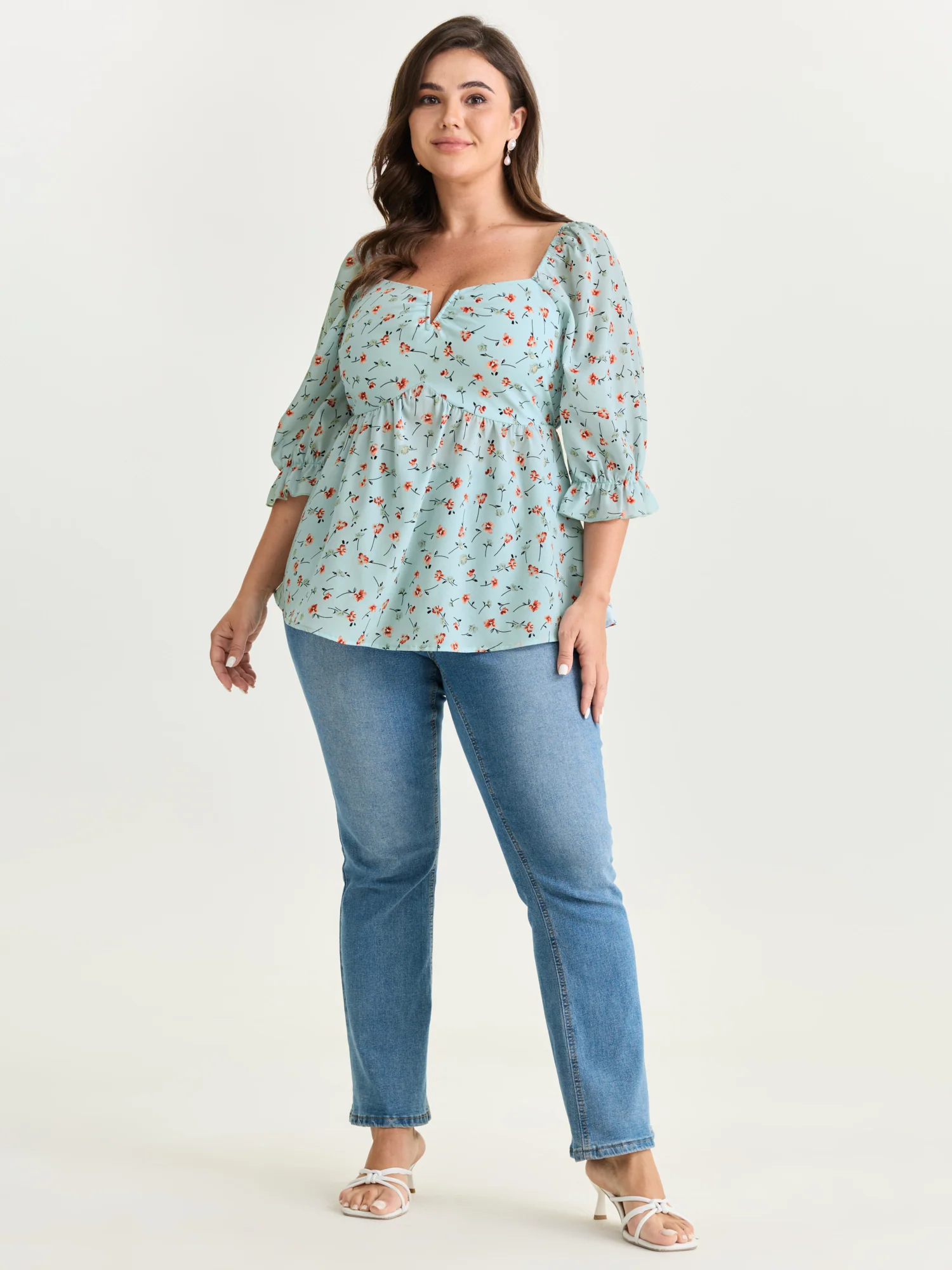 Floral Print Shirred Cuff Sleeve Blouse - Image 10