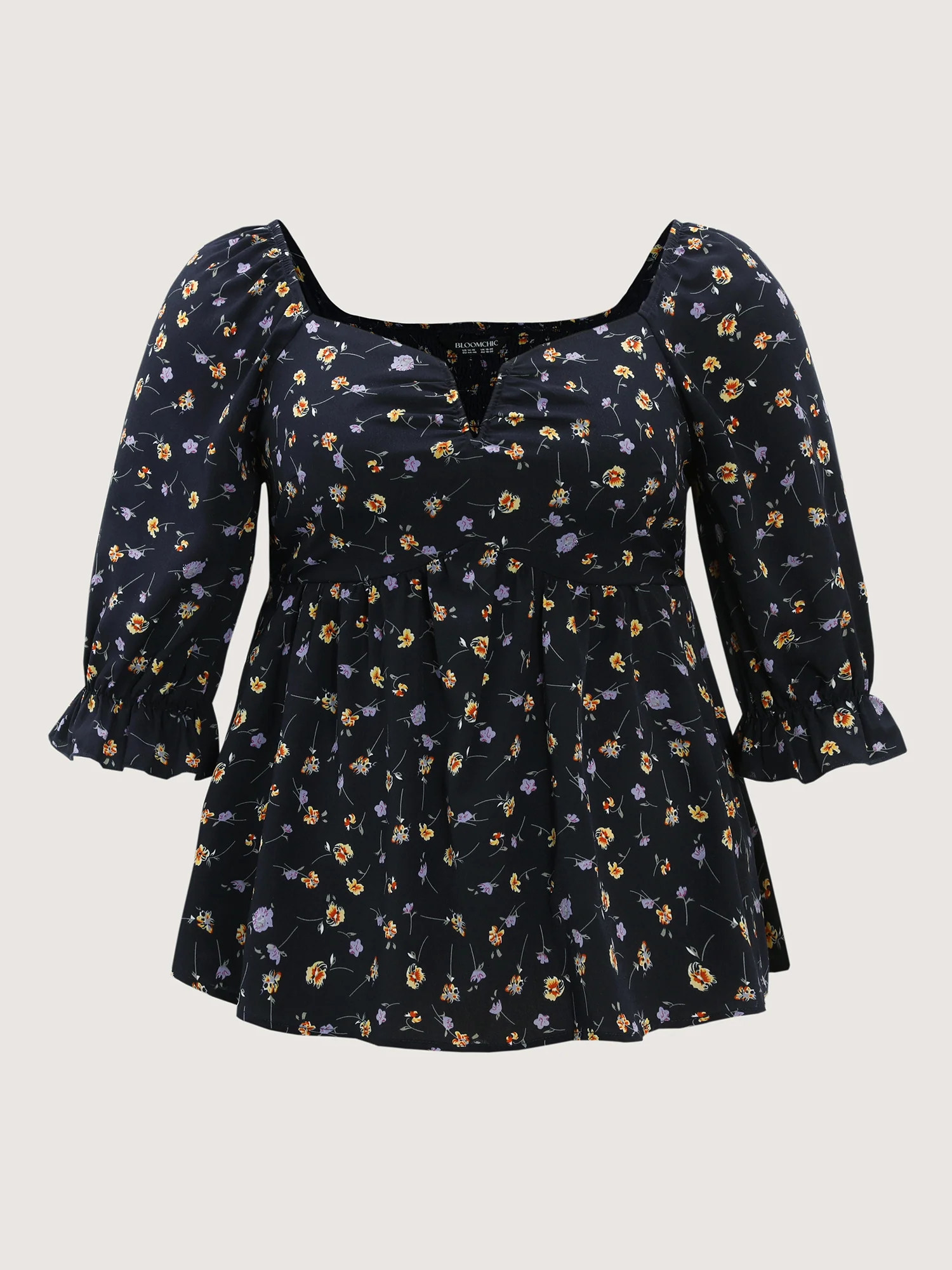 Floral Print Shirred Cuff Sleeve Blouse - Image 7