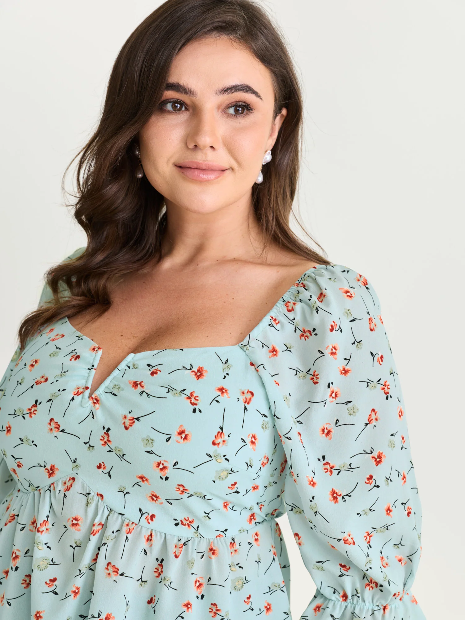 Floral Print Shirred Cuff Sleeve Blouse - Image 9
