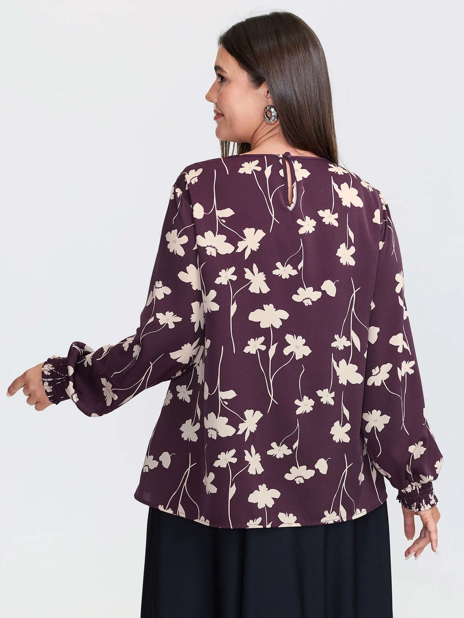 Floral Print Shirred Cuff Sleeve Blouse - Image 4