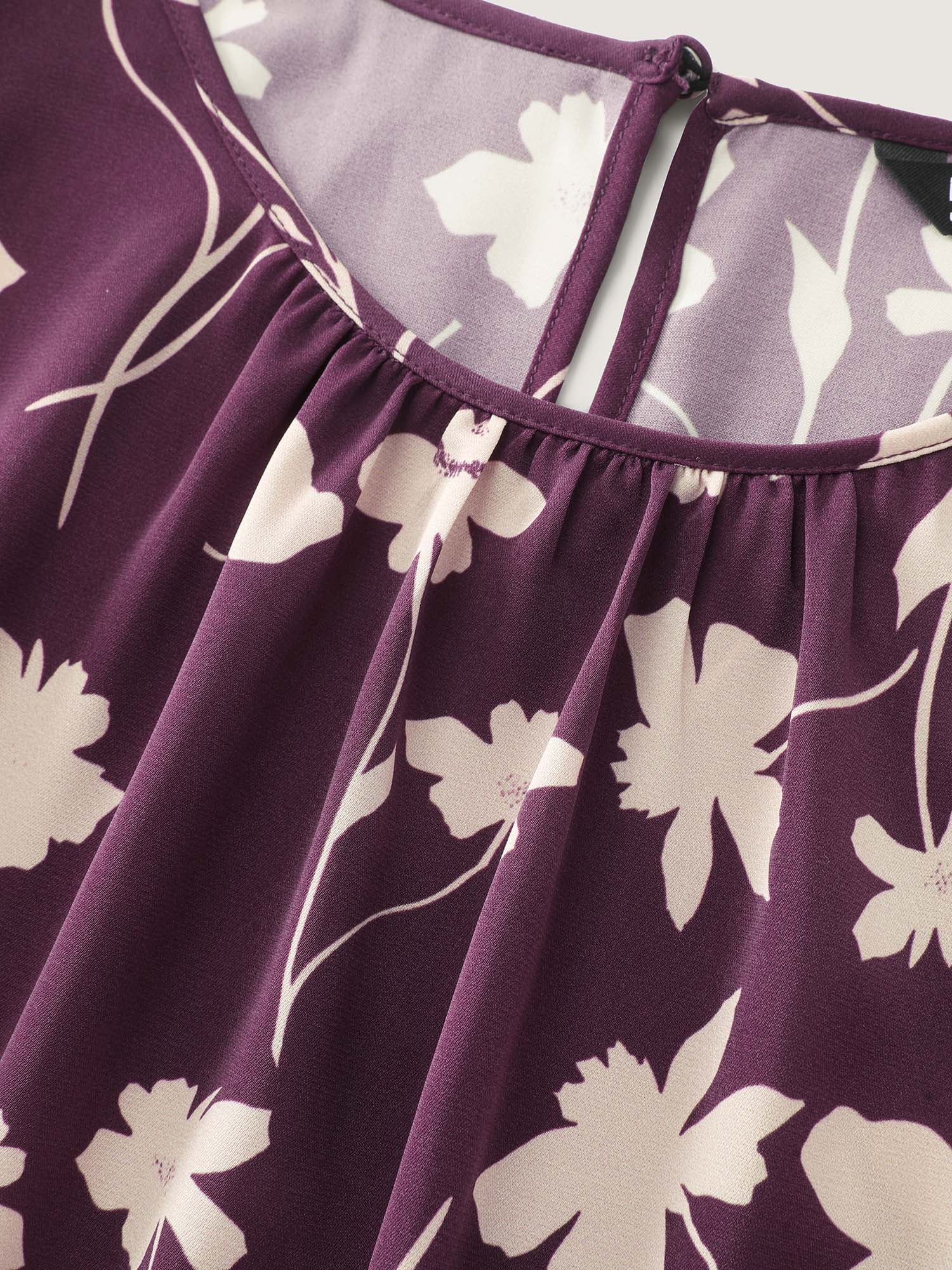 Floral Print Shirred Cuff Sleeve Blouse - Image 6