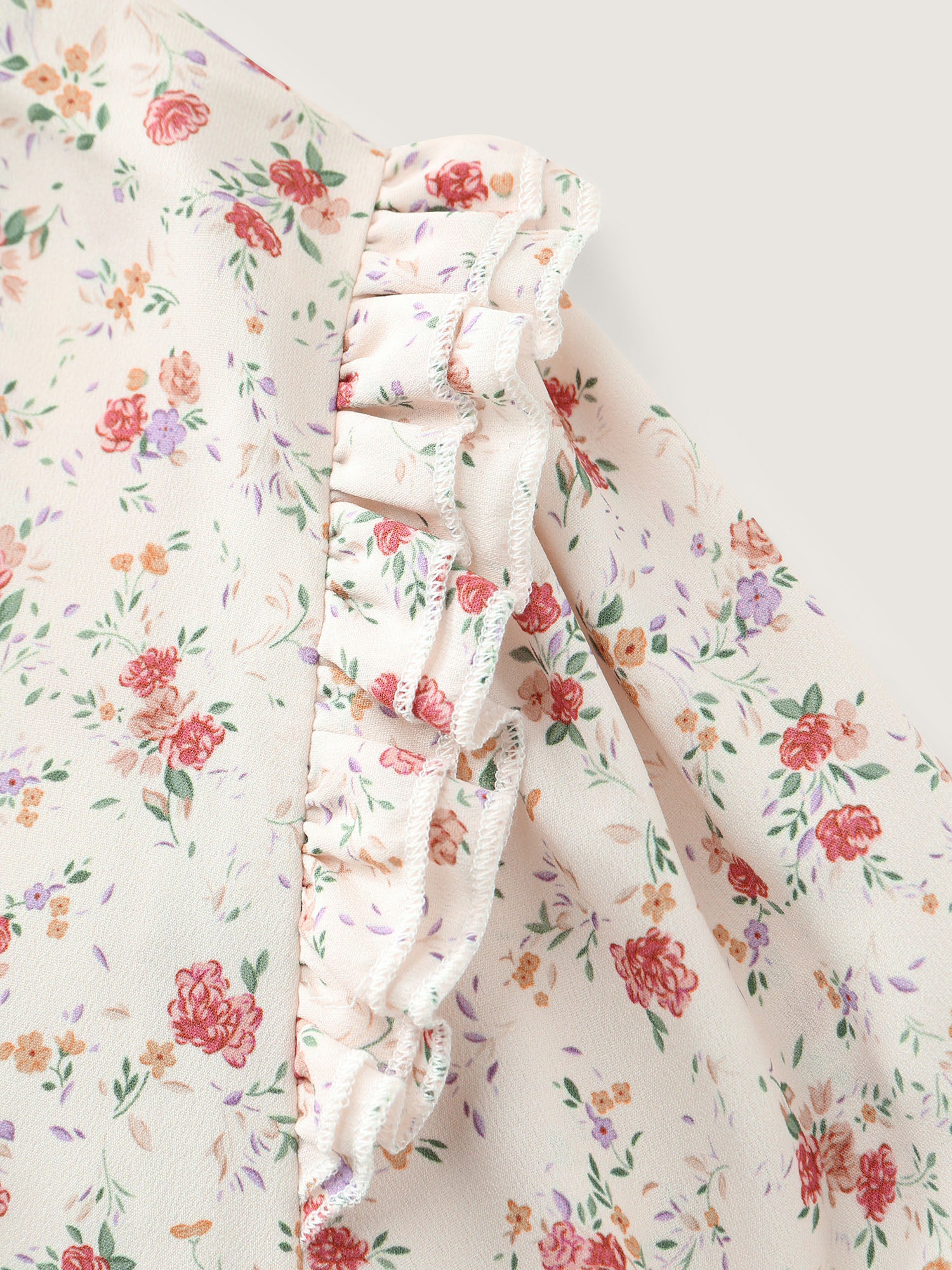 Floral Print Shirred Cuff Sleeve Contrast Blouse - Image 5