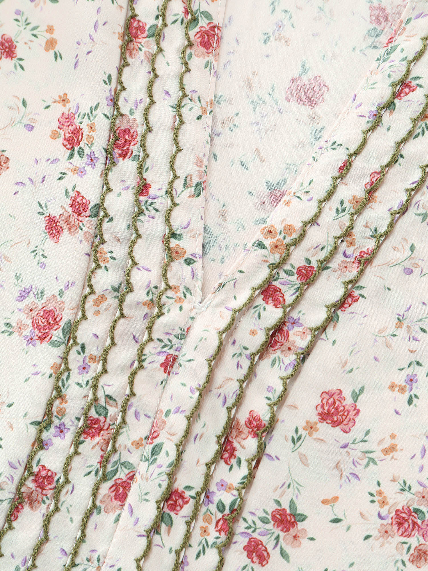 Floral Print Shirred Cuff Sleeve Contrast Blouse - Image 6