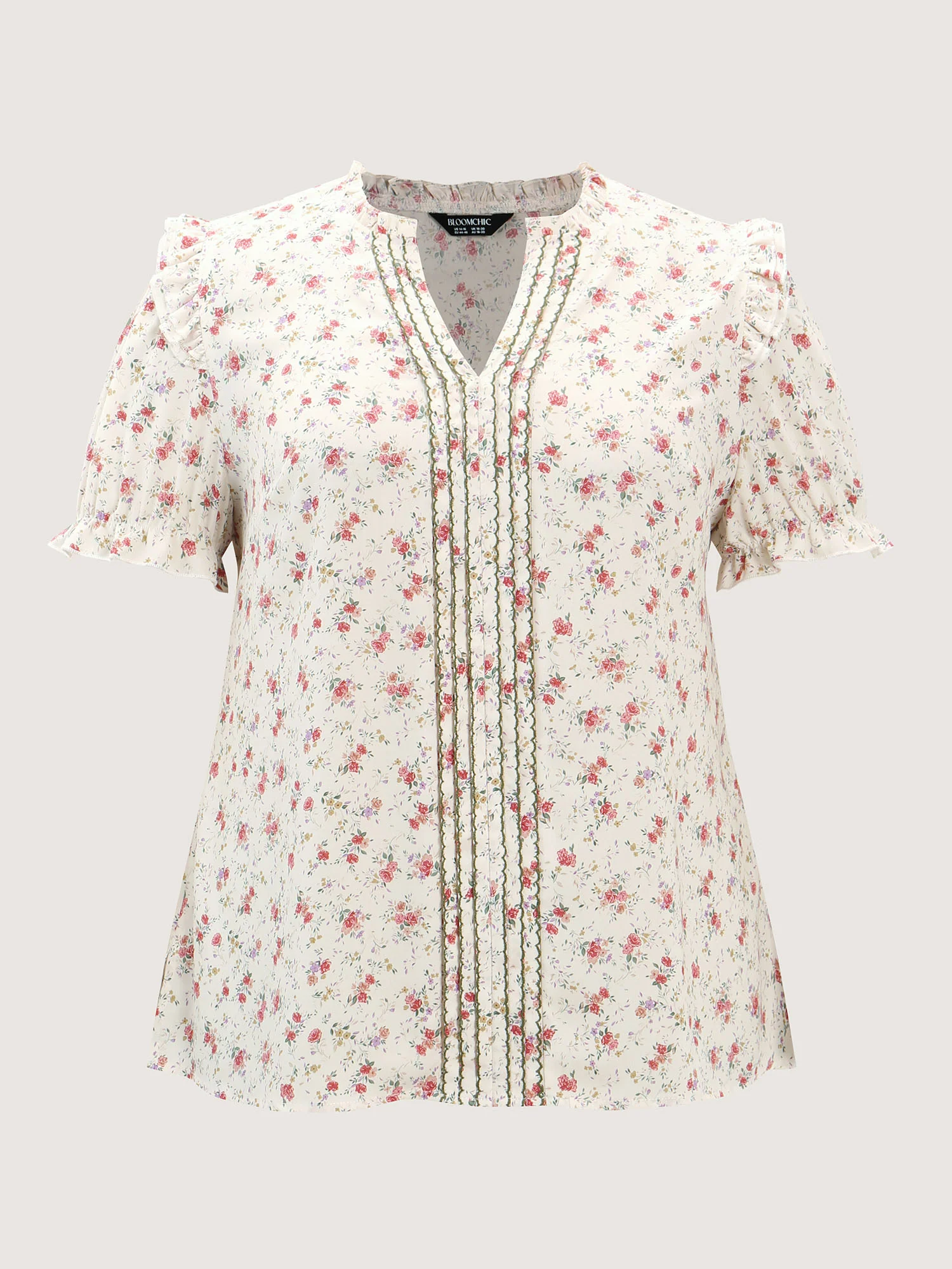 Floral Print Shirred Cuff Sleeve Contrast Blouse - Image 7