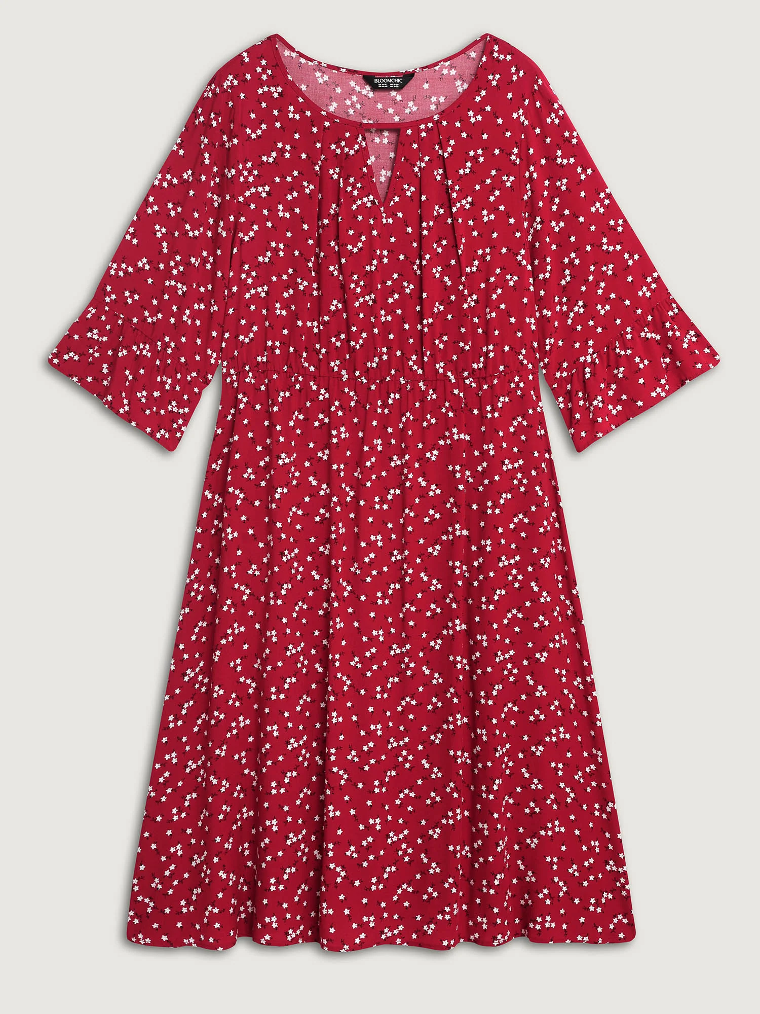 Floral Print Shirred Cut-Out Neck Midi Dress - Image 7