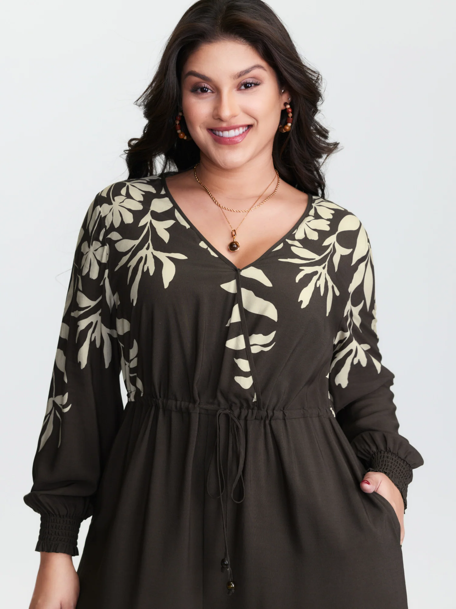 Floral Print Shirred Drawstring Jumpsuit - Image 3