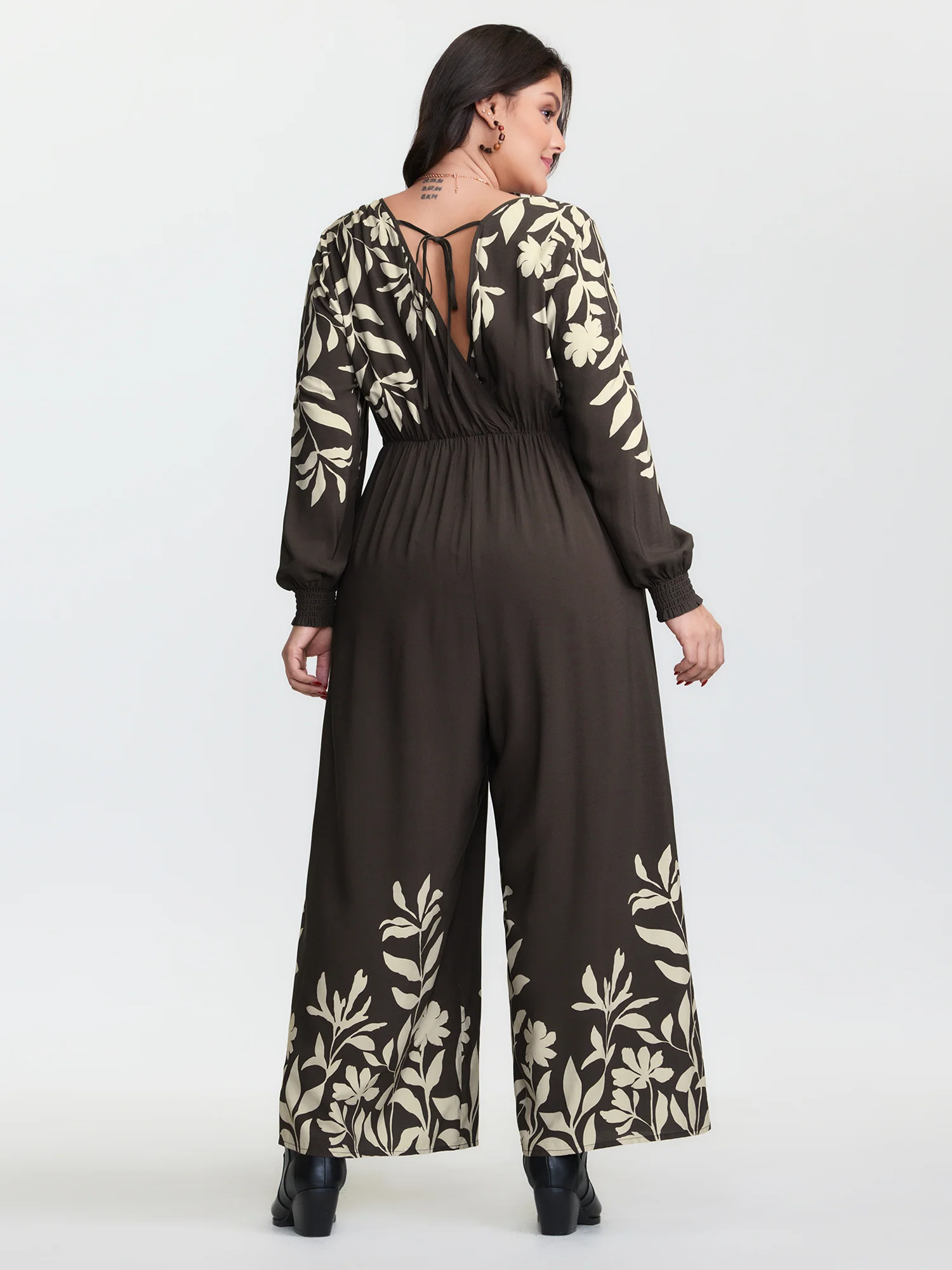 Floral Print Shirred Drawstring Jumpsuit - Image 5