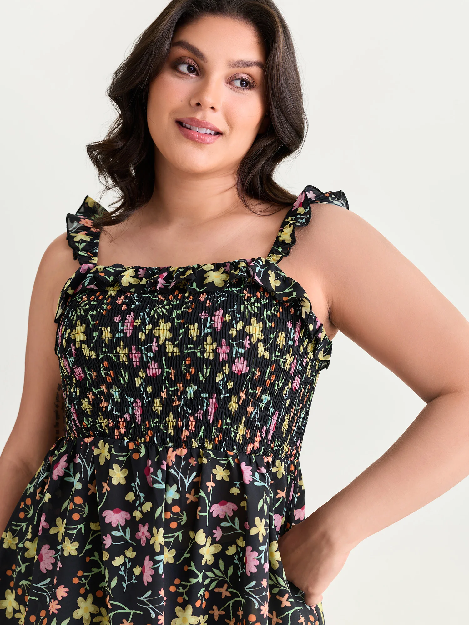 Floral Print Shirred Fit And Flare Tank Top - Image 2