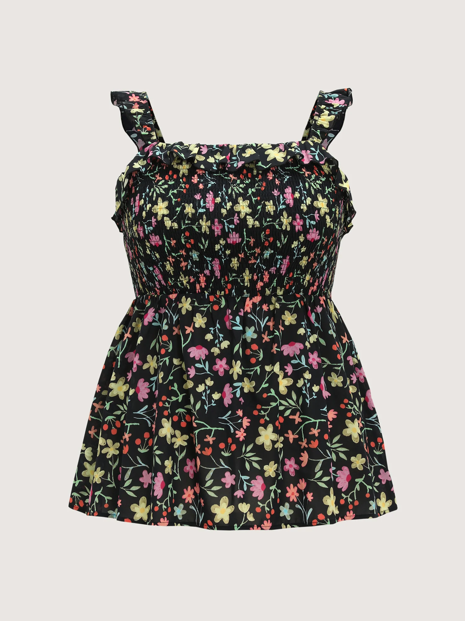 Floral Print Shirred Fit And Flare Tank Top - Image 7