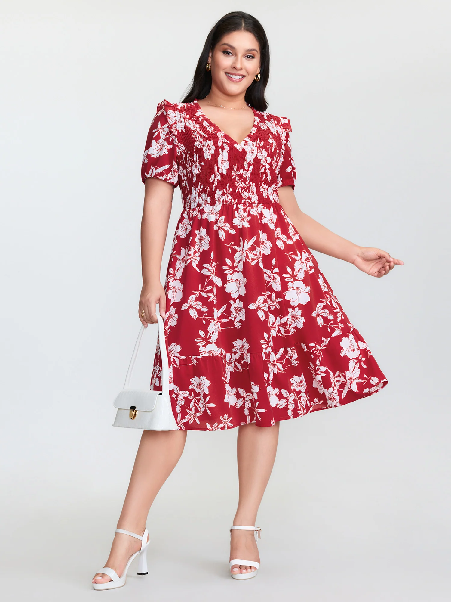 Floral Print Shirred Front Flutter Sleeve Mini Dress - Image 3