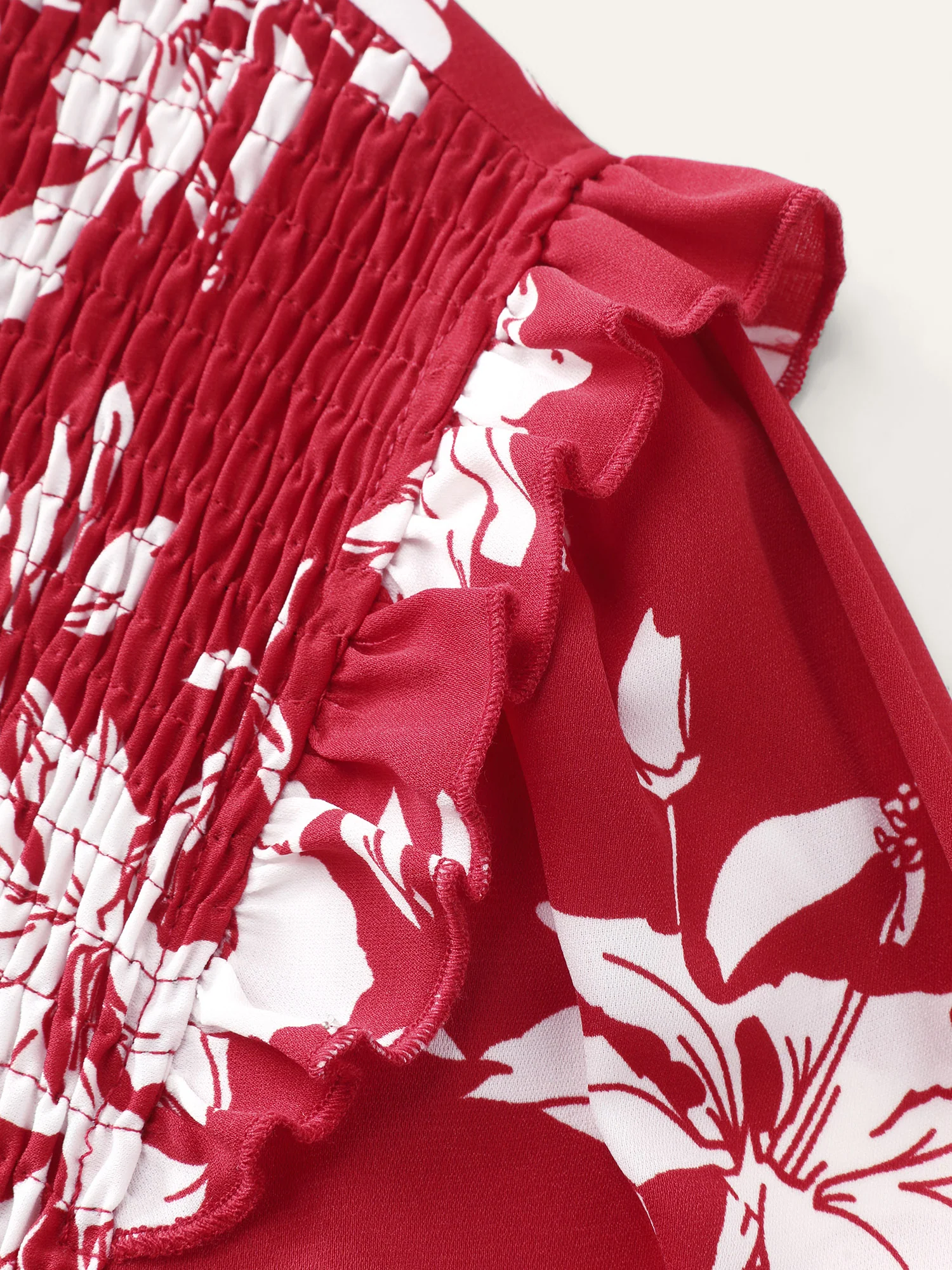 Floral Print Shirred Front Flutter Sleeve Mini Dress - Image 6