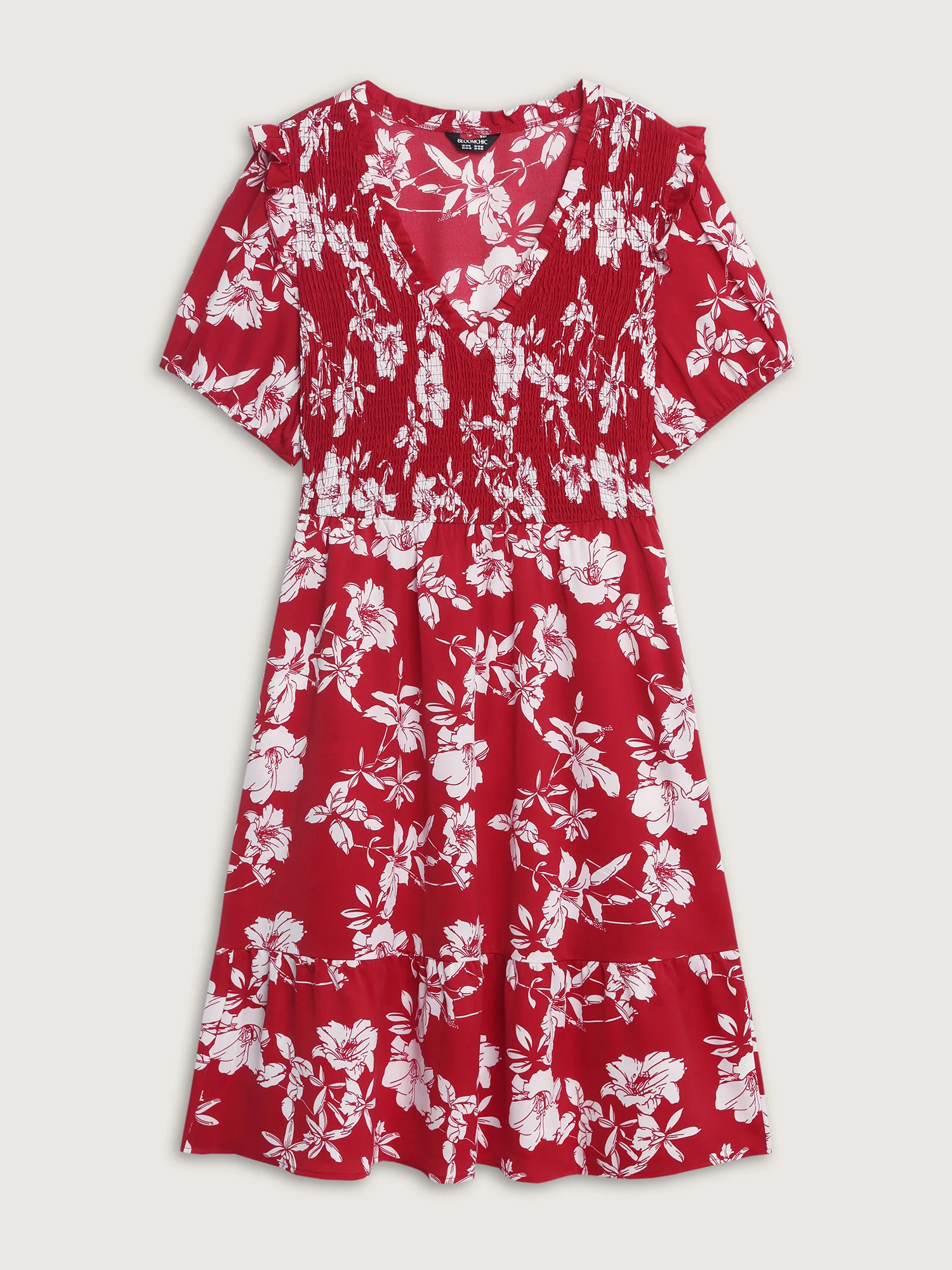Floral Print Shirred Front Flutter Sleeve Mini Dress - Image 8