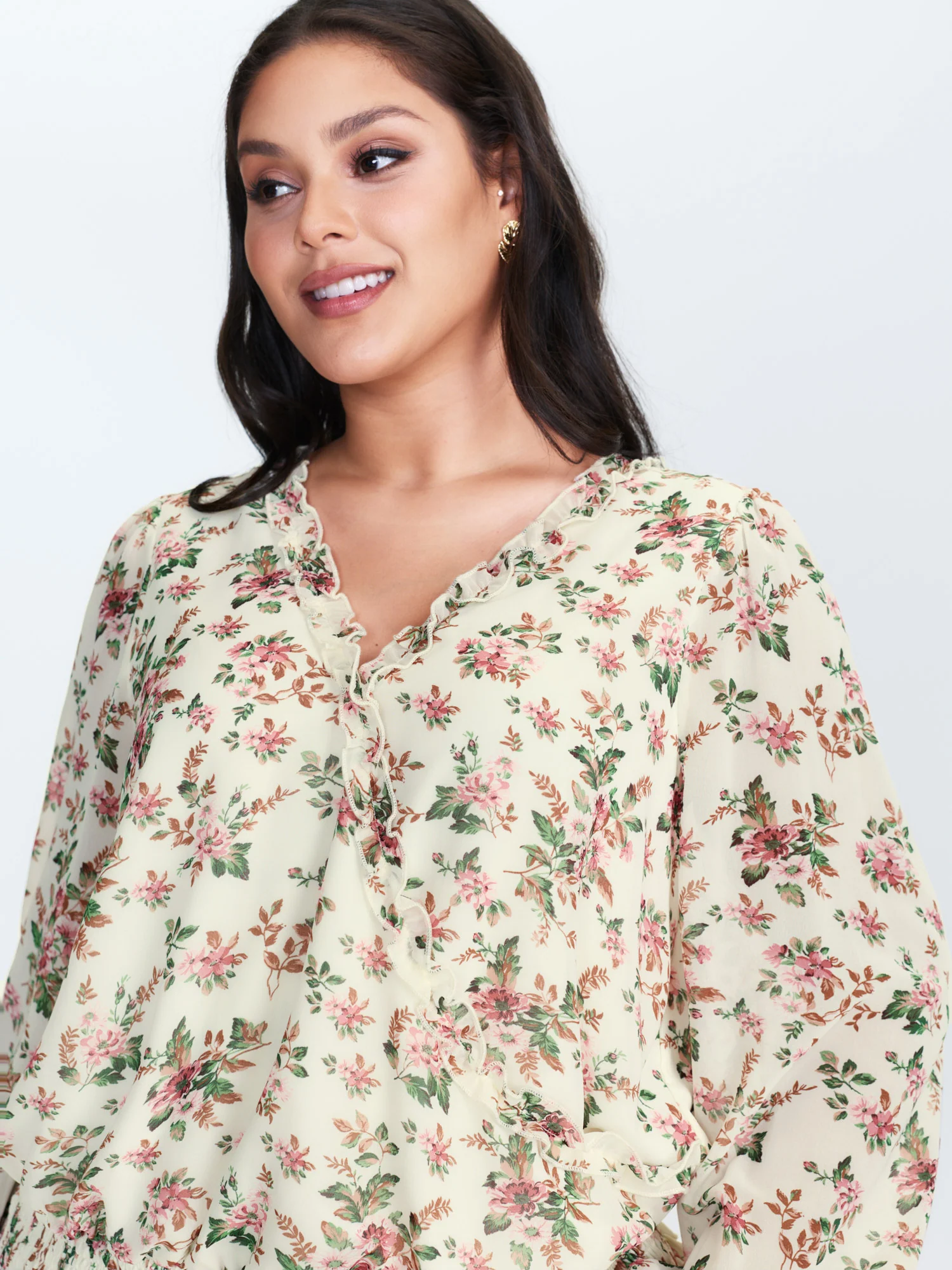 Floral Print Shirred Hem Blouse - Image 2