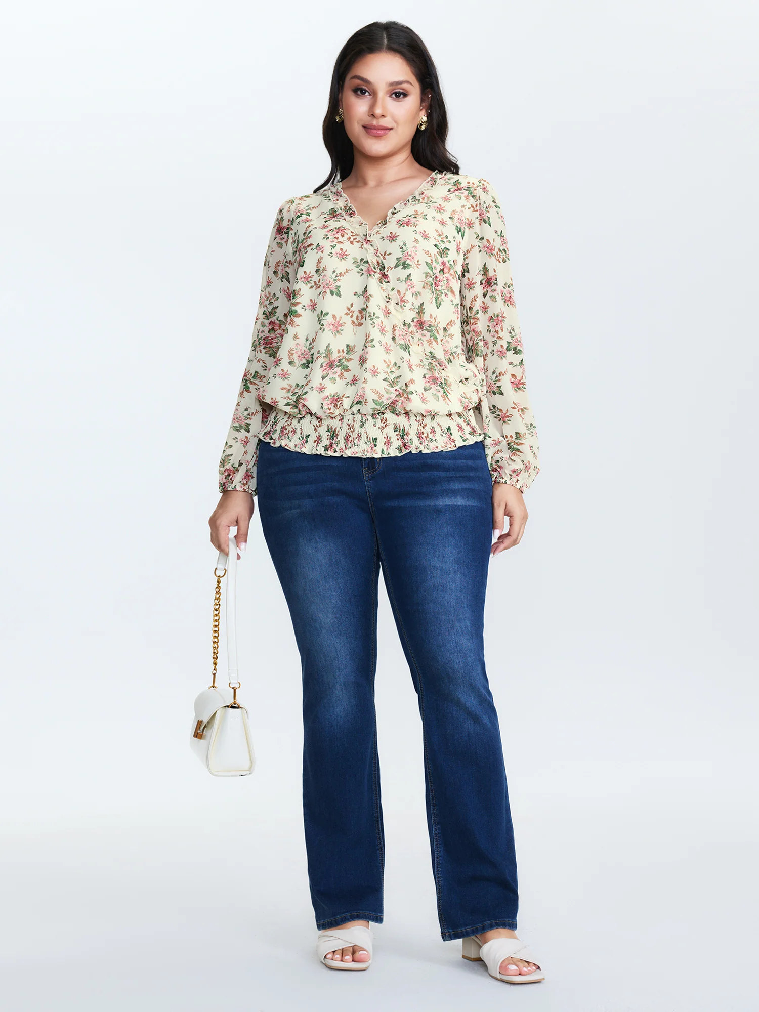 Floral Print Shirred Hem Blouse - Image 3