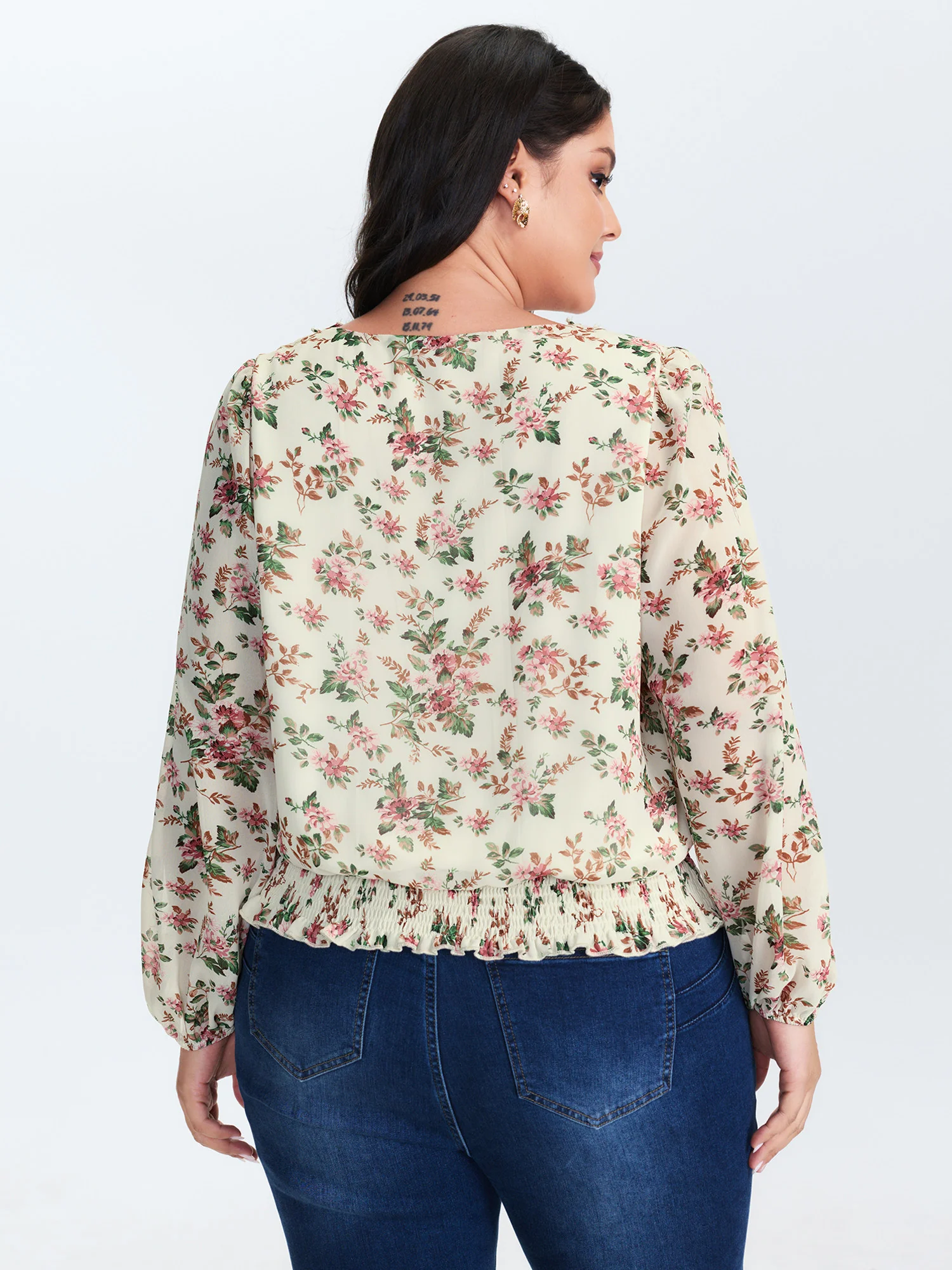 Floral Print Shirred Hem Blouse - Image 4