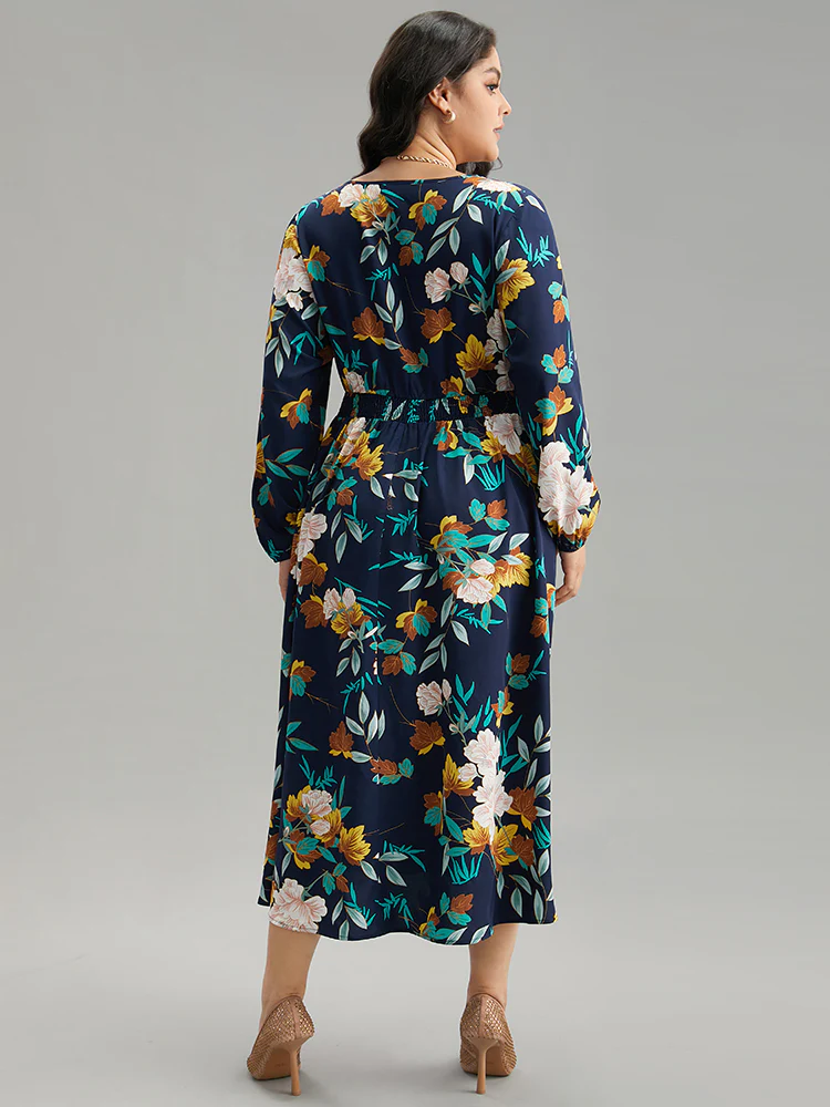 Floral Print Shirred Lantern Sleeve Dress - Image 2