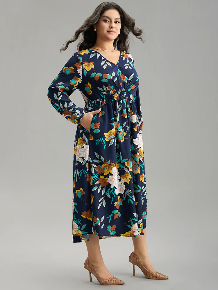 Floral Print Shirred Lantern Sleeve Dress - Image 3