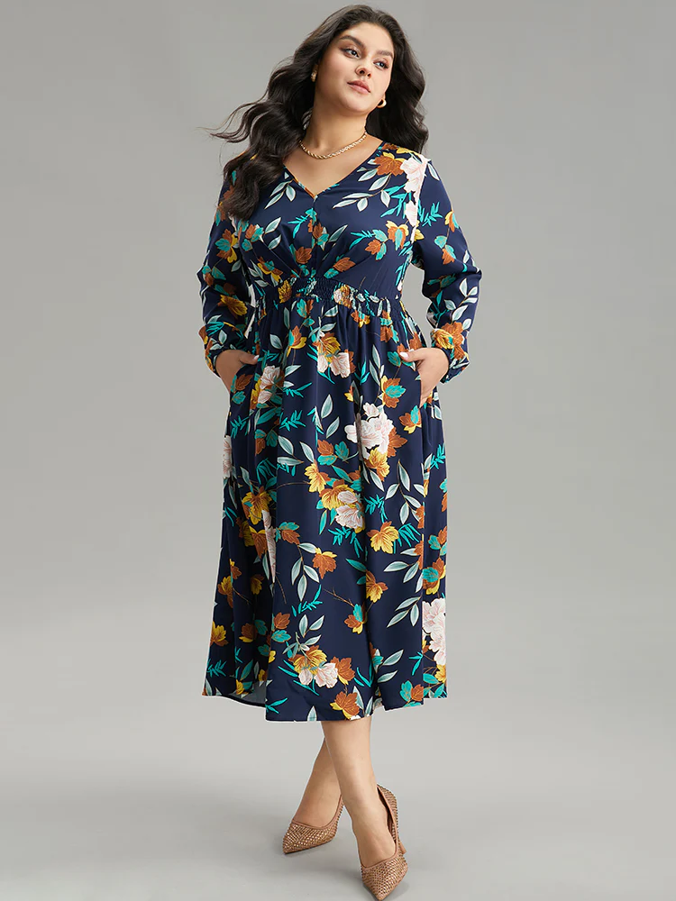 Floral Print Shirred Lantern Sleeve Dress - Image 5