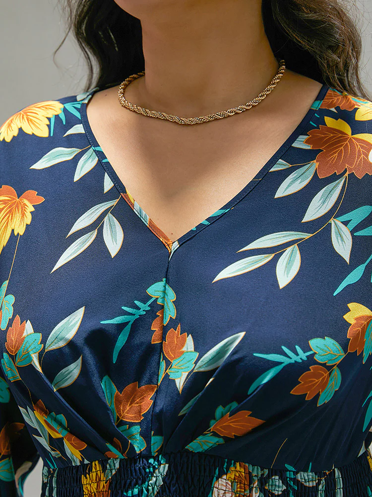 Floral Print Shirred Lantern Sleeve Dress - Image 6