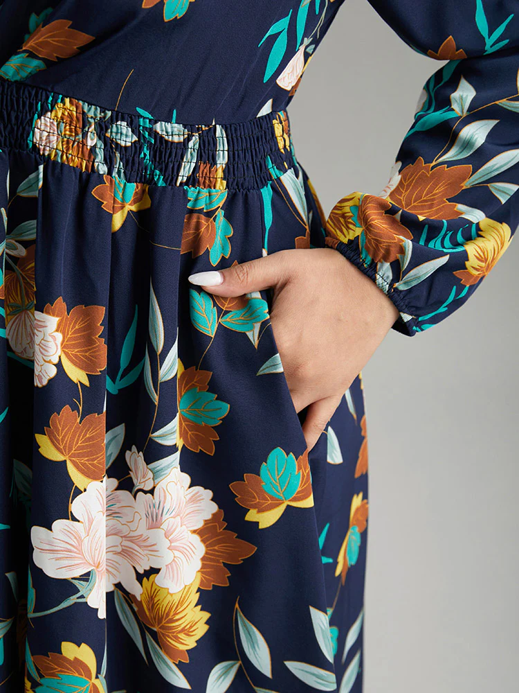 Floral Print Shirred Lantern Sleeve Dress - Image 7