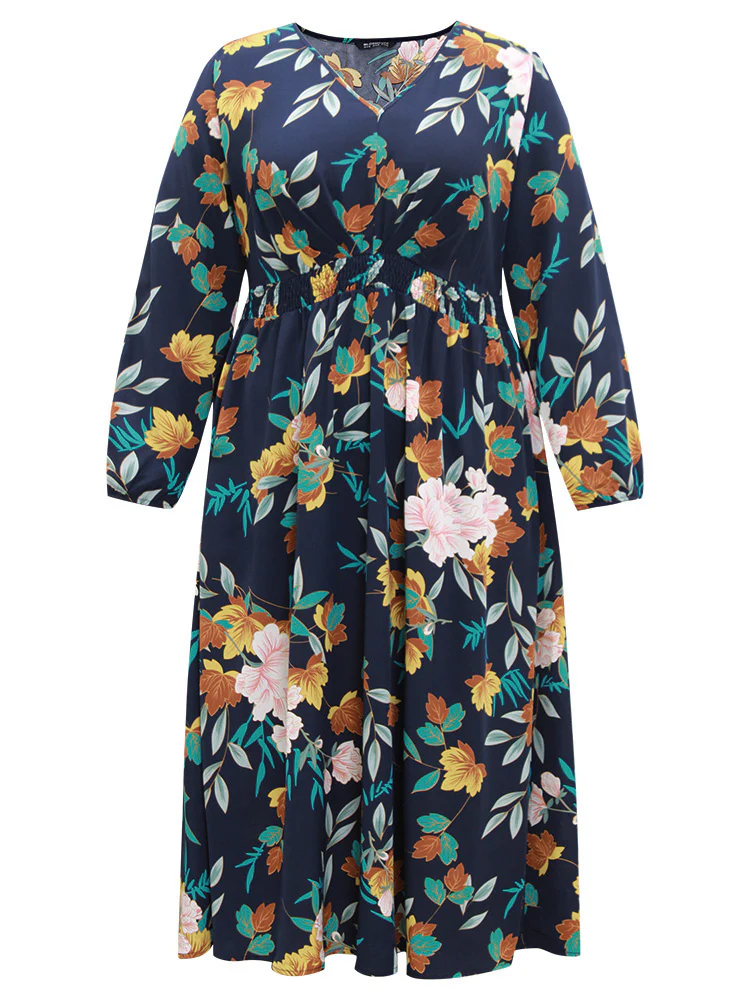 Floral Print Shirred Lantern Sleeve Dress - Image 8