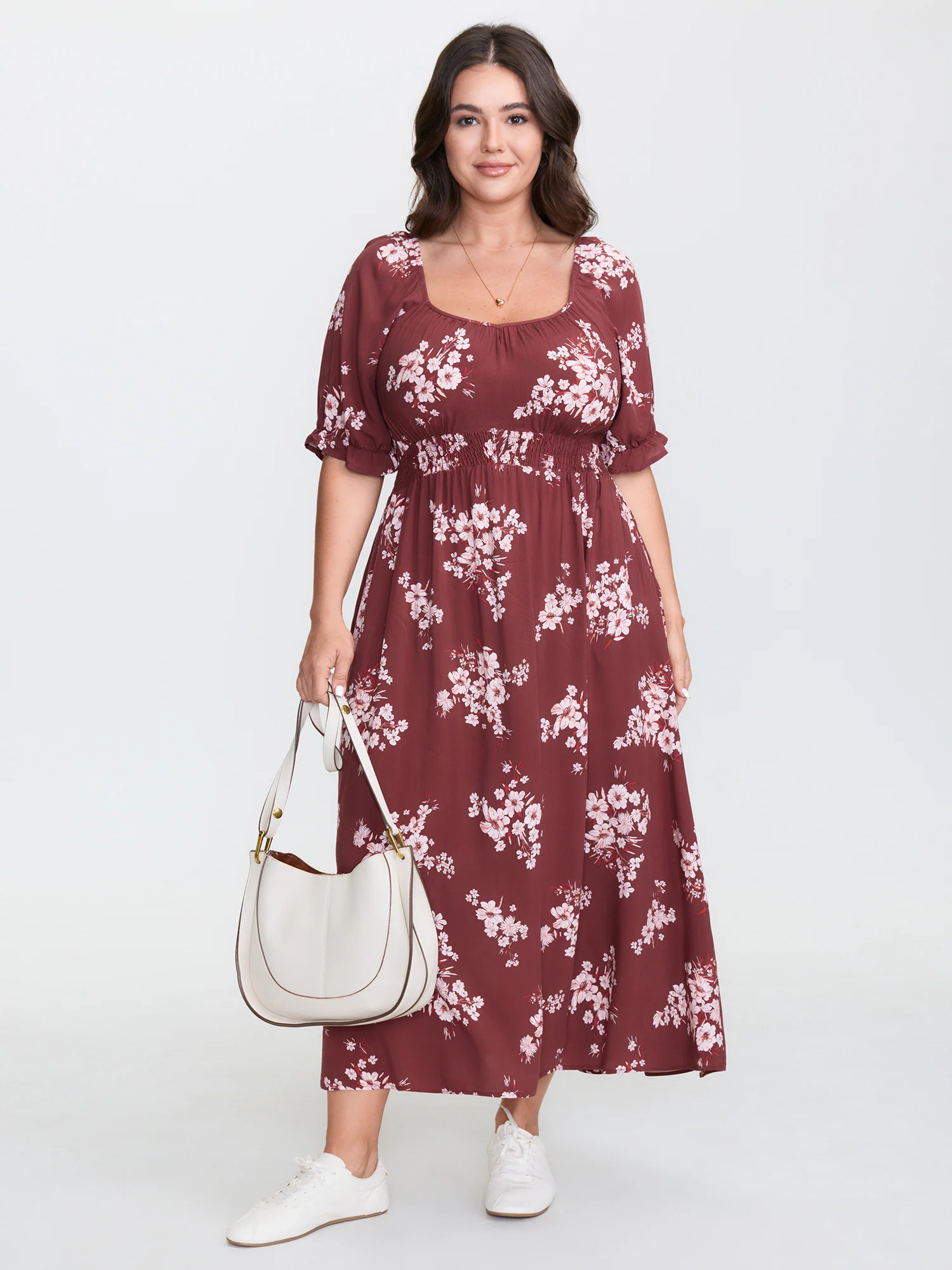 Floral Print Shirred Maxi Dress - Image 3