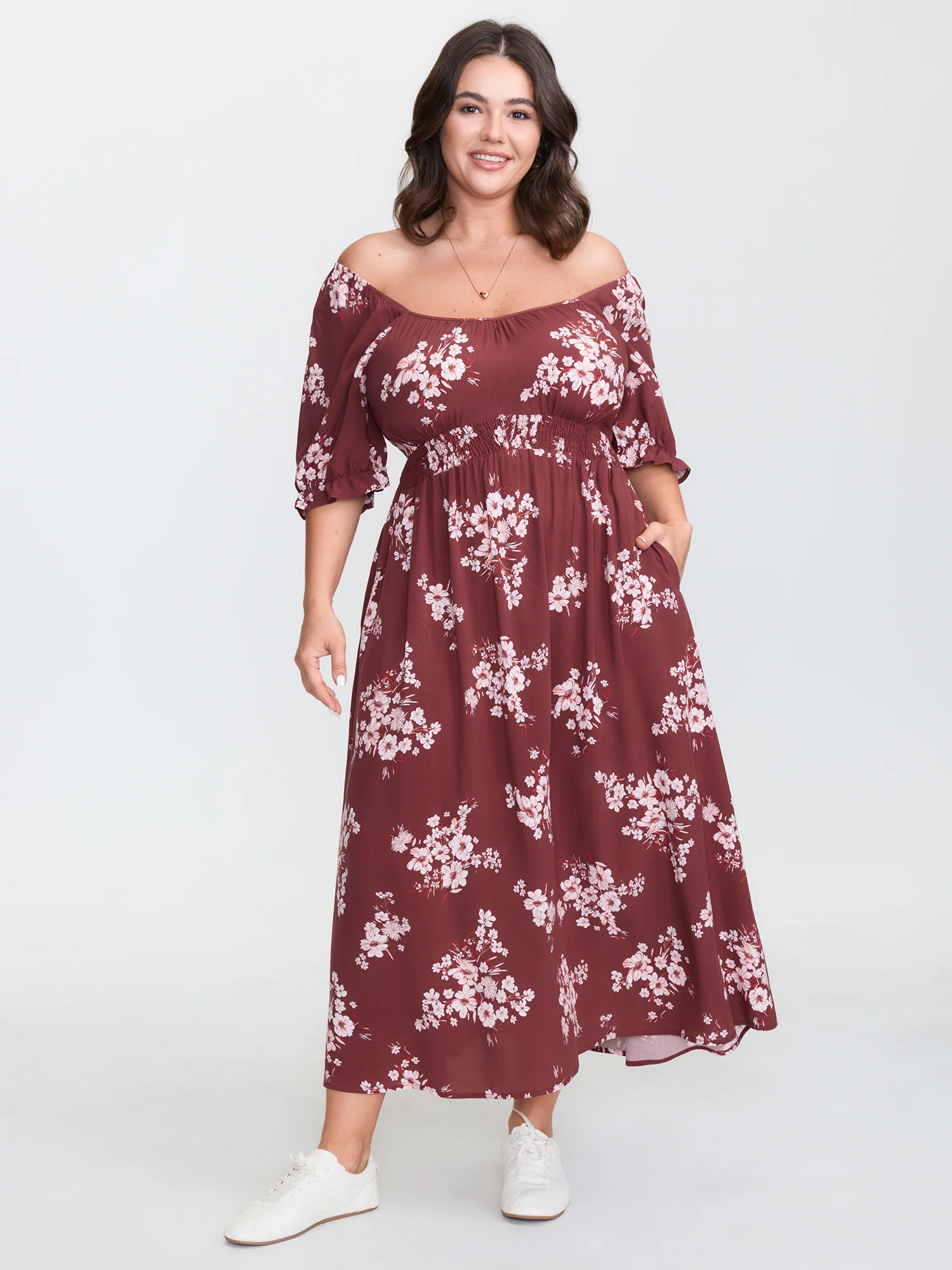 Floral Print Shirred Maxi Dress - Image 4
