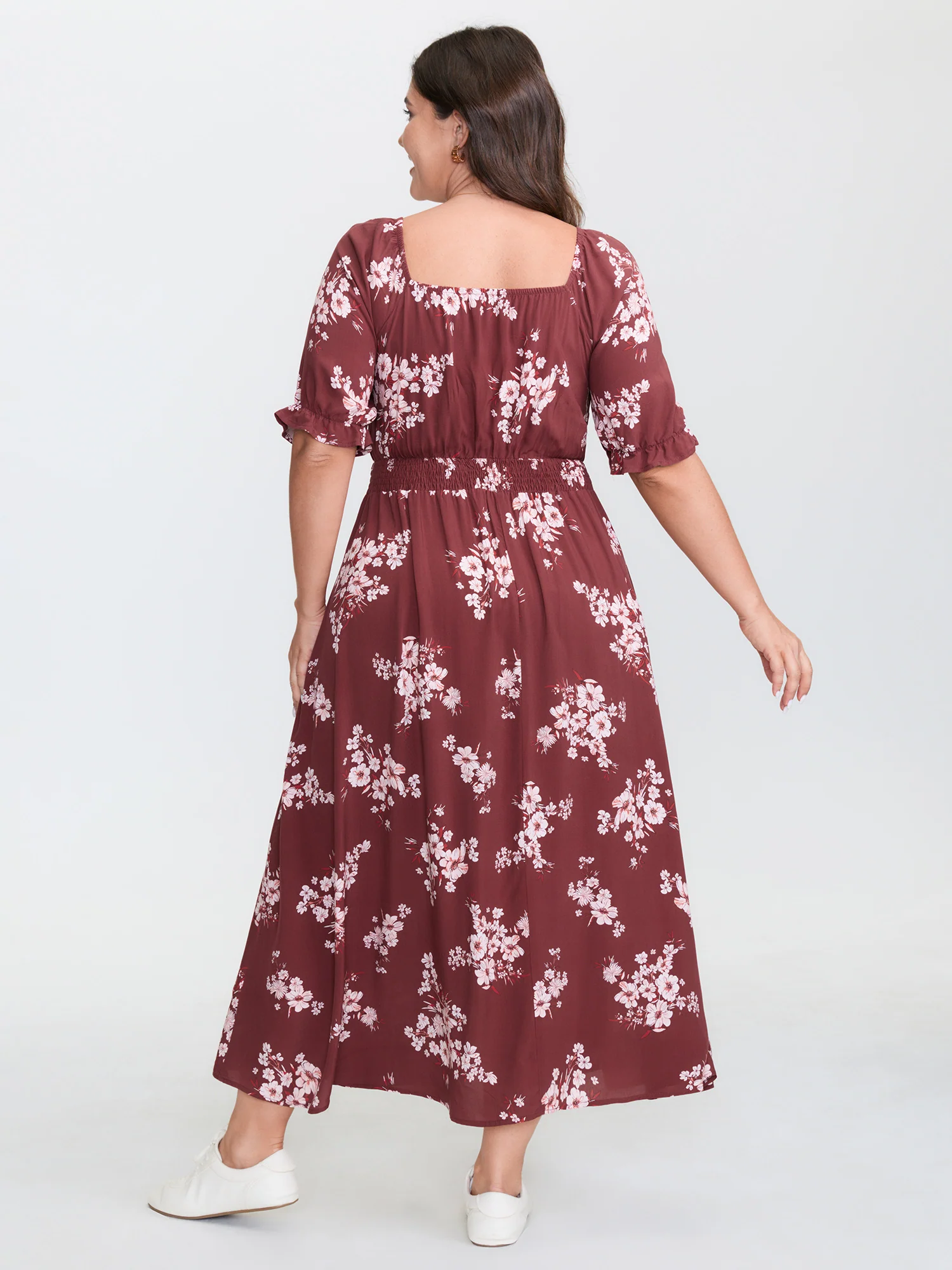 Floral Print Shirred Maxi Dress - Image 5