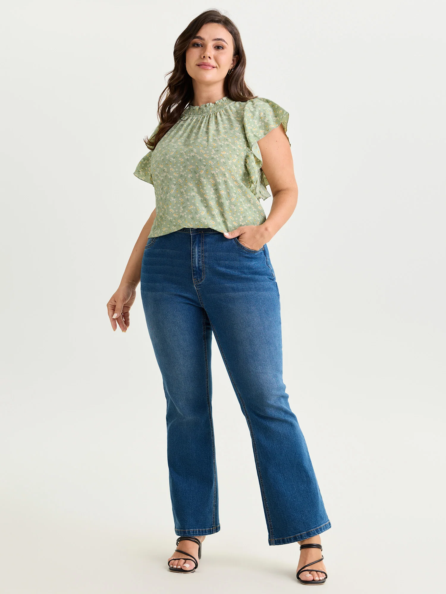 Floral Print Shirred Mock Neckline Blouse - Image 3