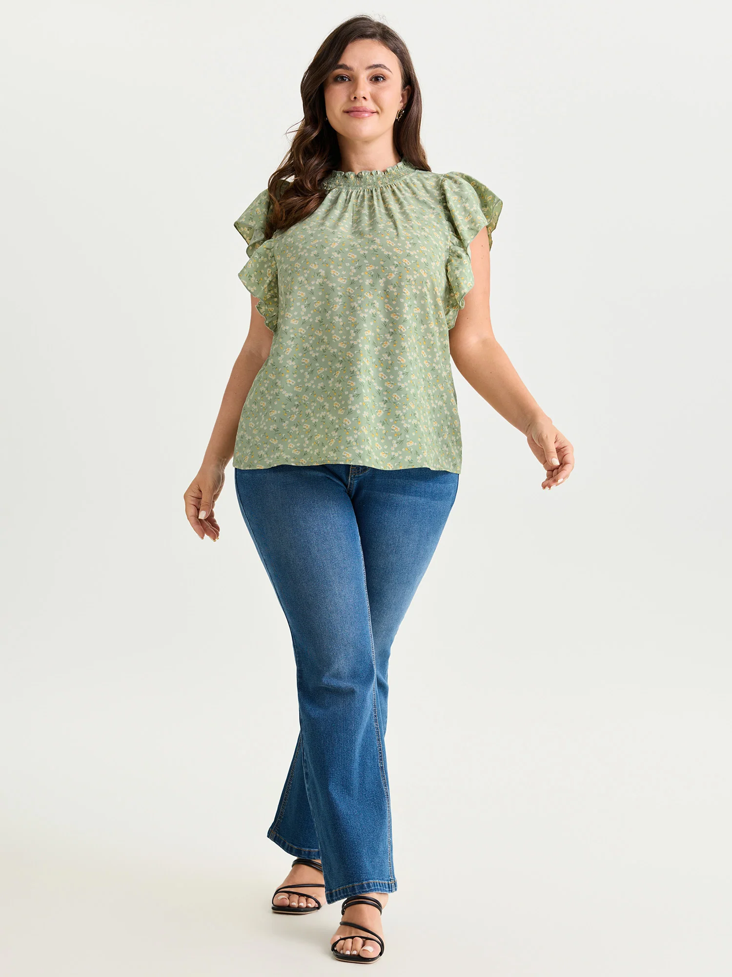Floral Print Shirred Mock Neckline Blouse - Image 4