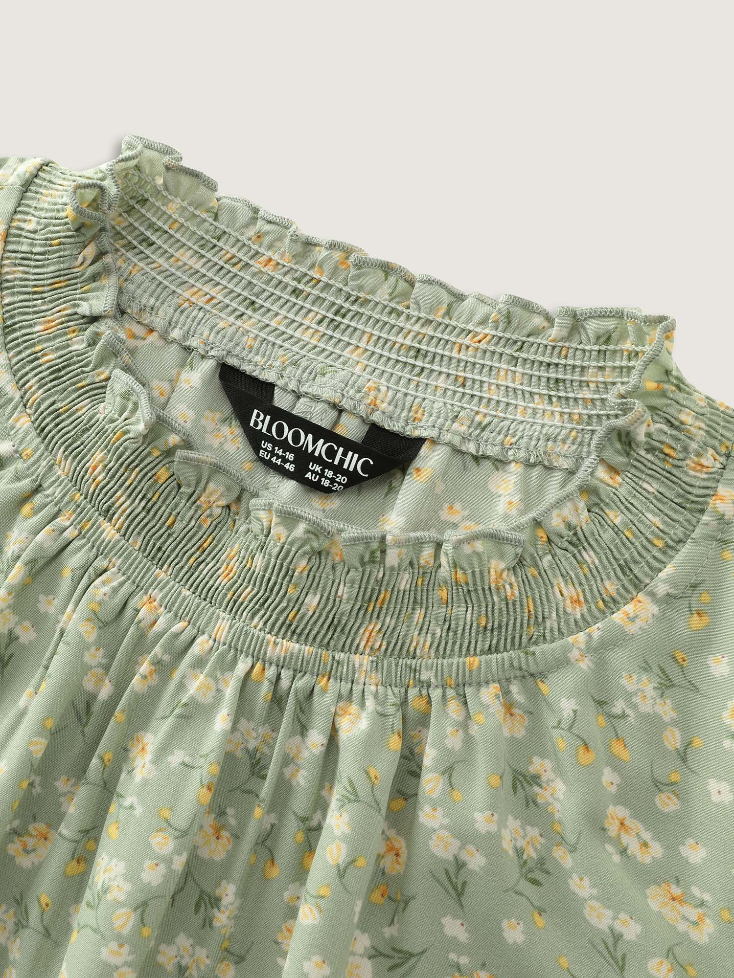 Floral Print Shirred Mock Neckline Blouse - Image 6