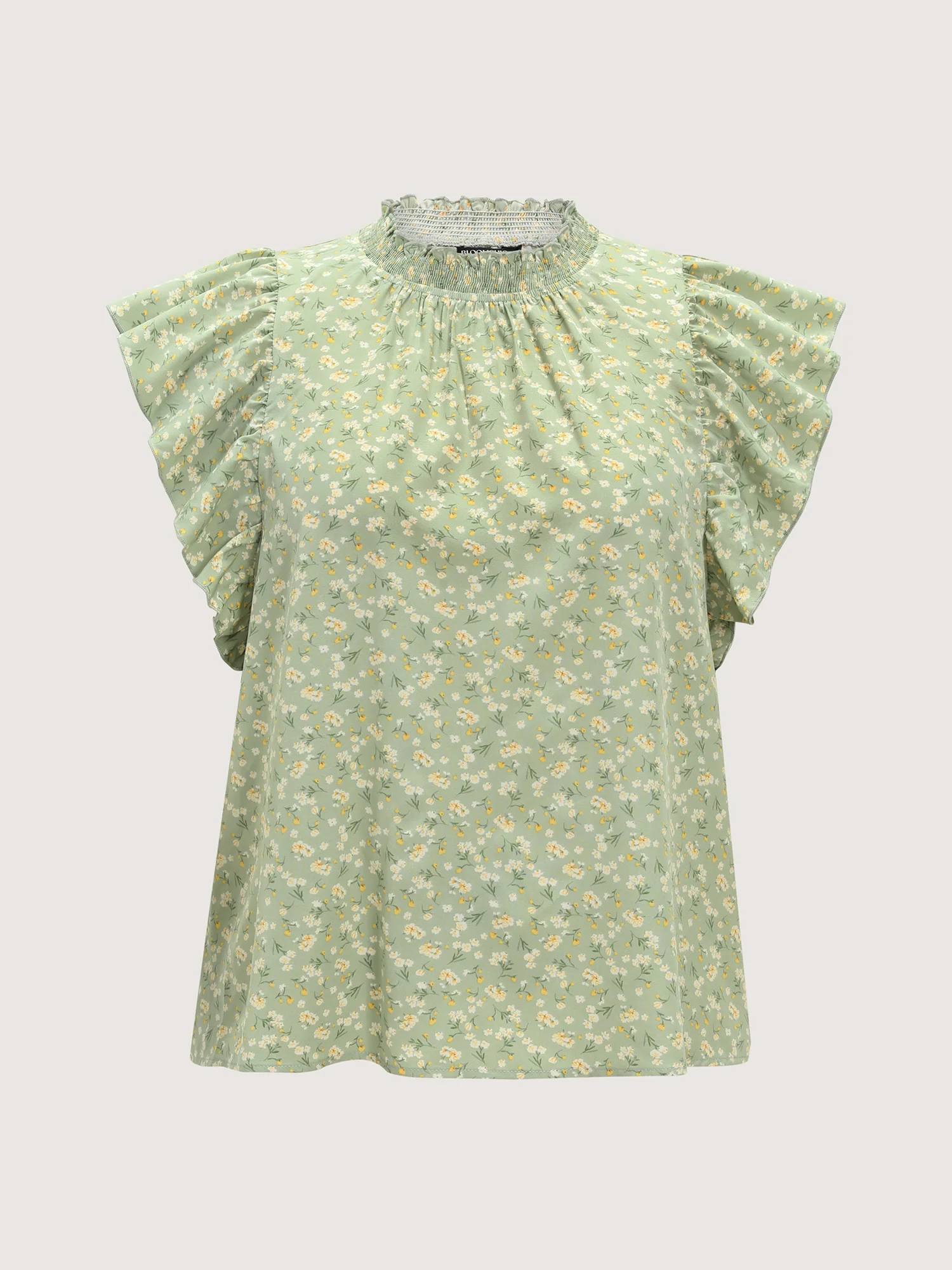 Floral Print Shirred Mock Neckline Blouse - Image 8