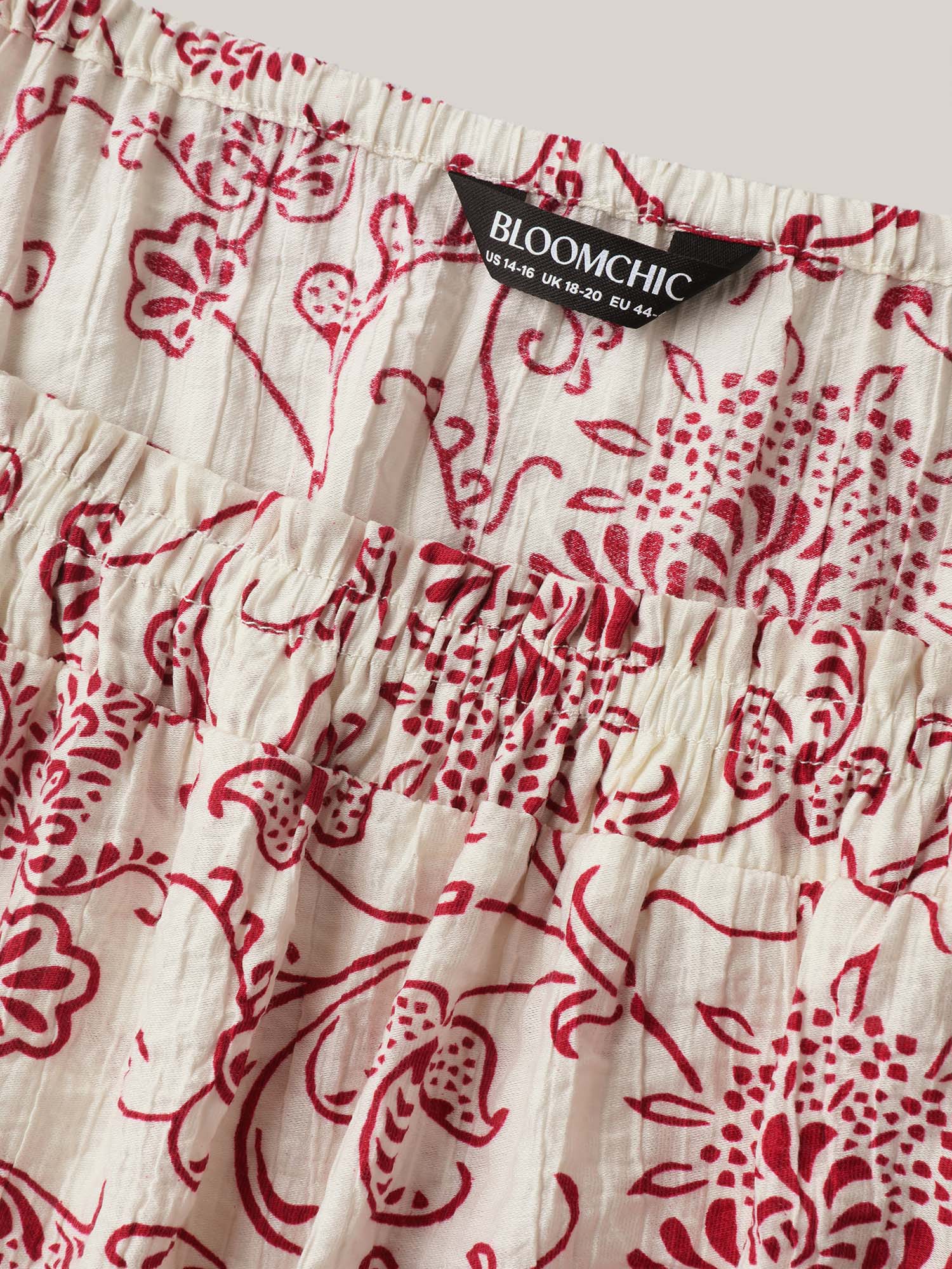 Floral Print Shirred Neck Flowy Blouse - Image 5