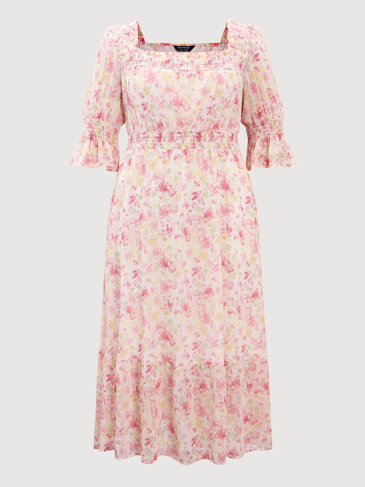 Floral Print Shirred Neckline Maxi Dress - Image 7