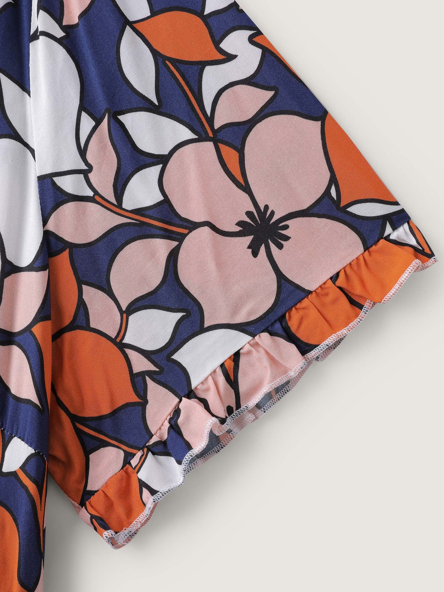 Floral Print Shirred Notched Neckline Midi Dress - Image 6