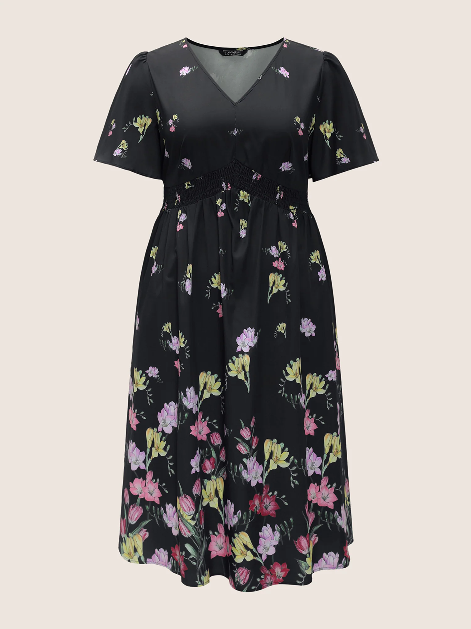 Floral Print Shirred Pocket Ruffle Sleeve Dress - Image 7