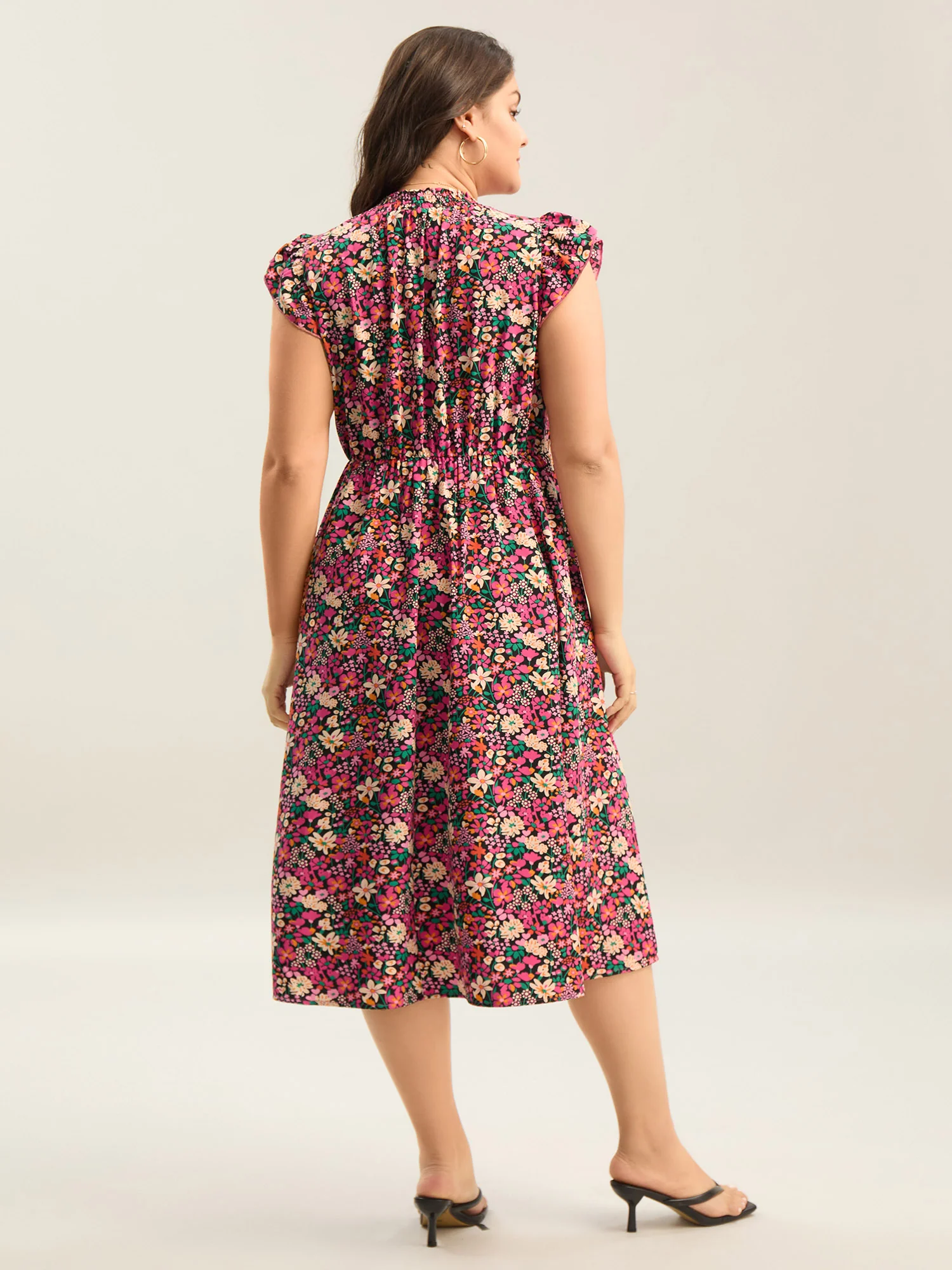 Floral Print Shirred Pockets Midi Dress - Image 15