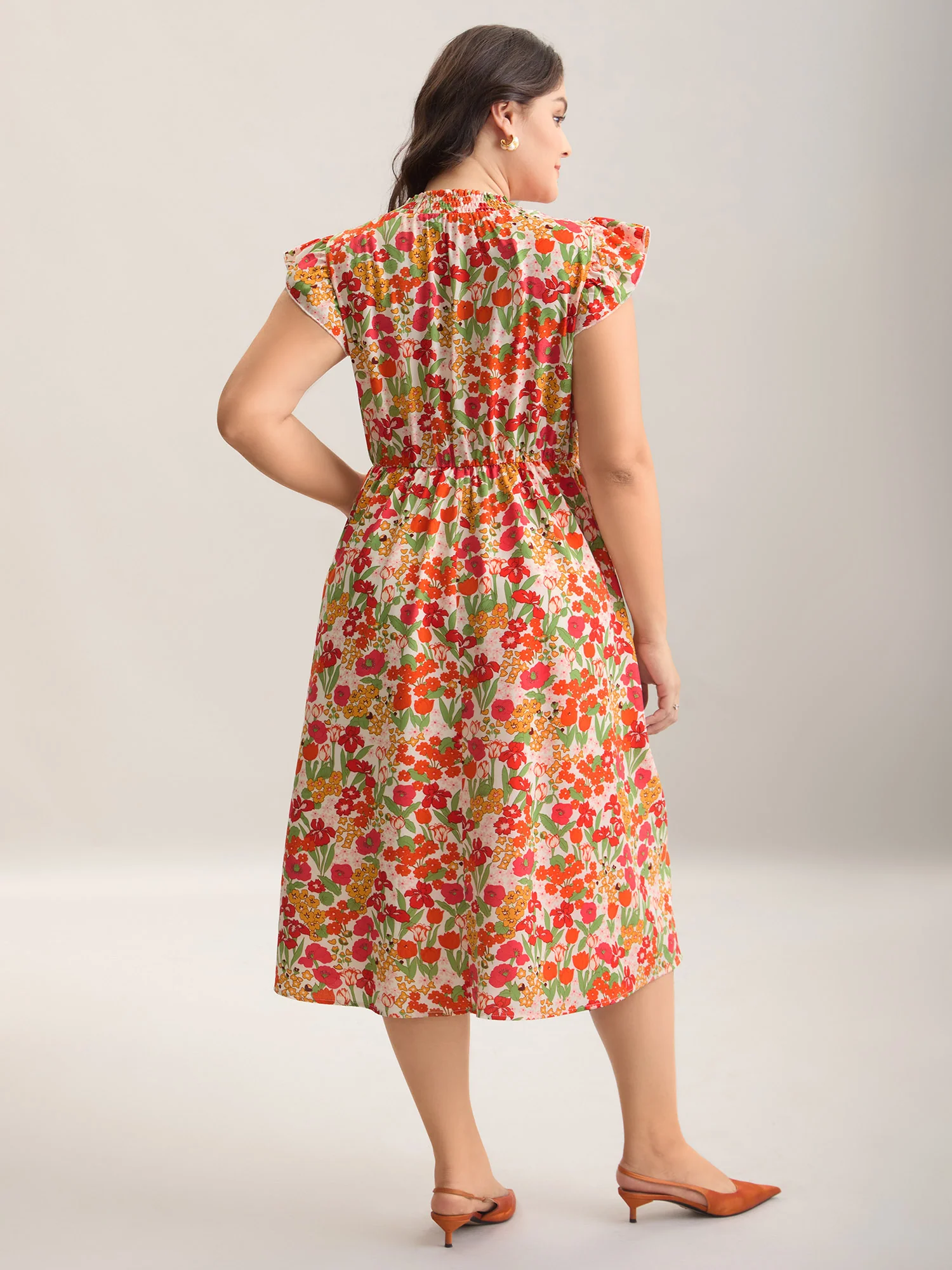 Floral Print Shirred Pockets Midi Dress - Image 19
