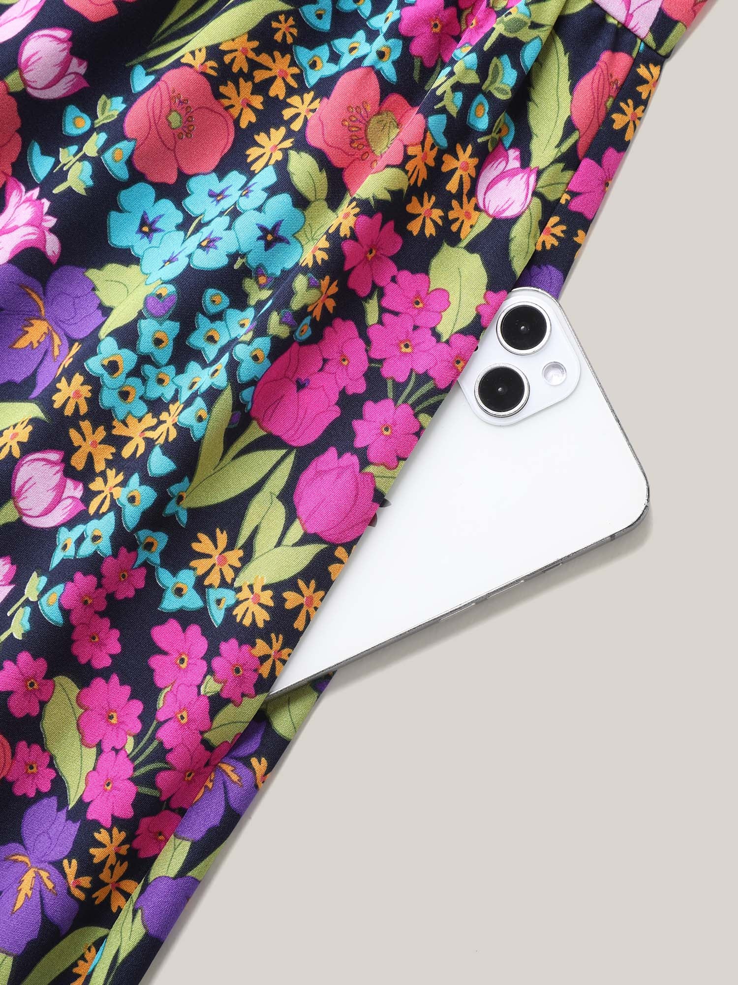Floral Print Shirred Pockets Midi Dress - Image 6