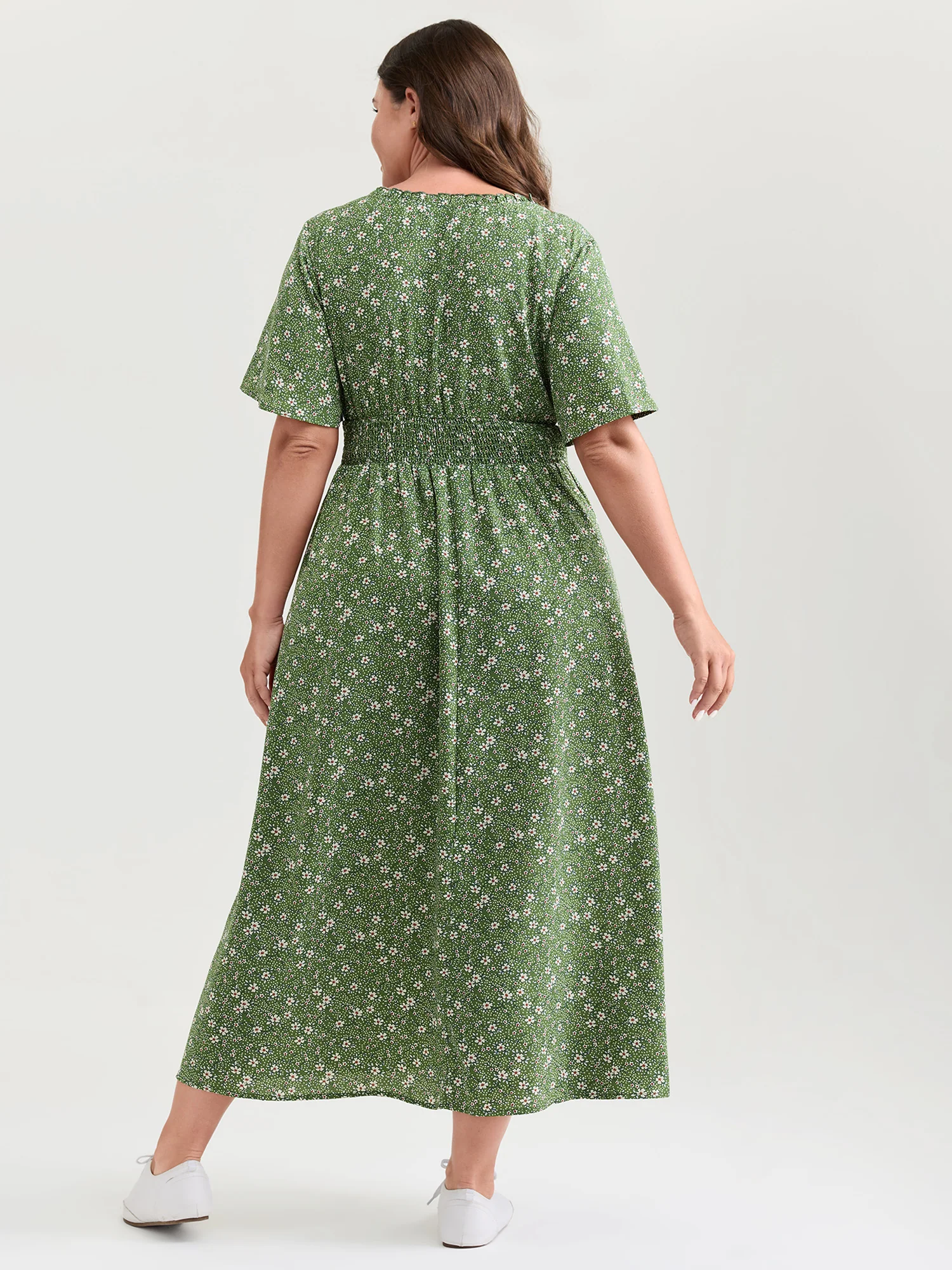 Floral Print Shirred Pockets Midi Dress - Image 5