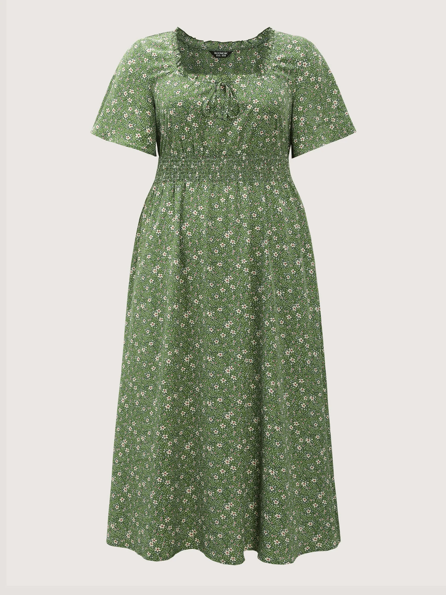 Floral Print Shirred Pockets Midi Dress - Image 8