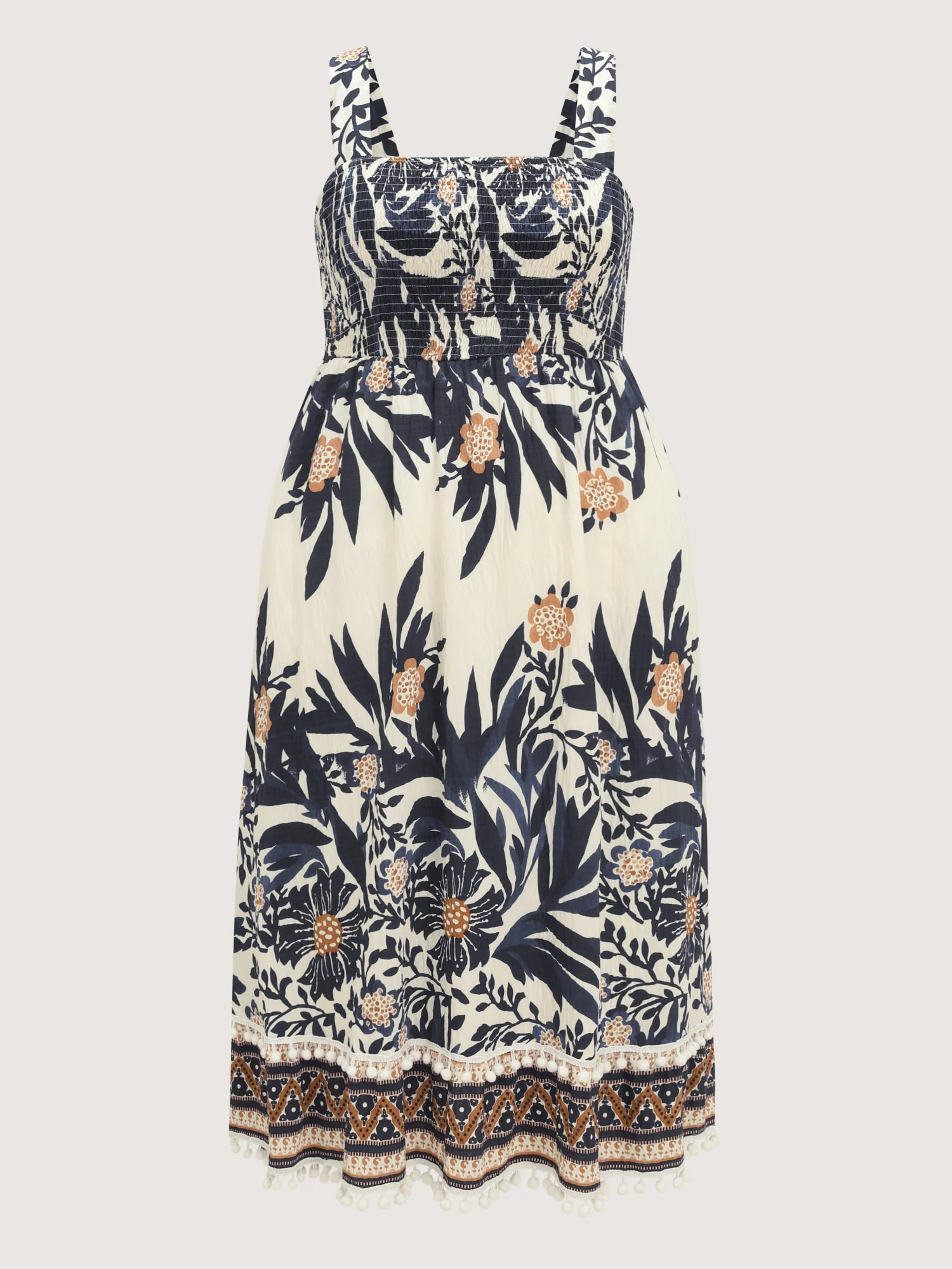 Floral Print Shirred Pom Pom Hem Maxi Dress - Image 8