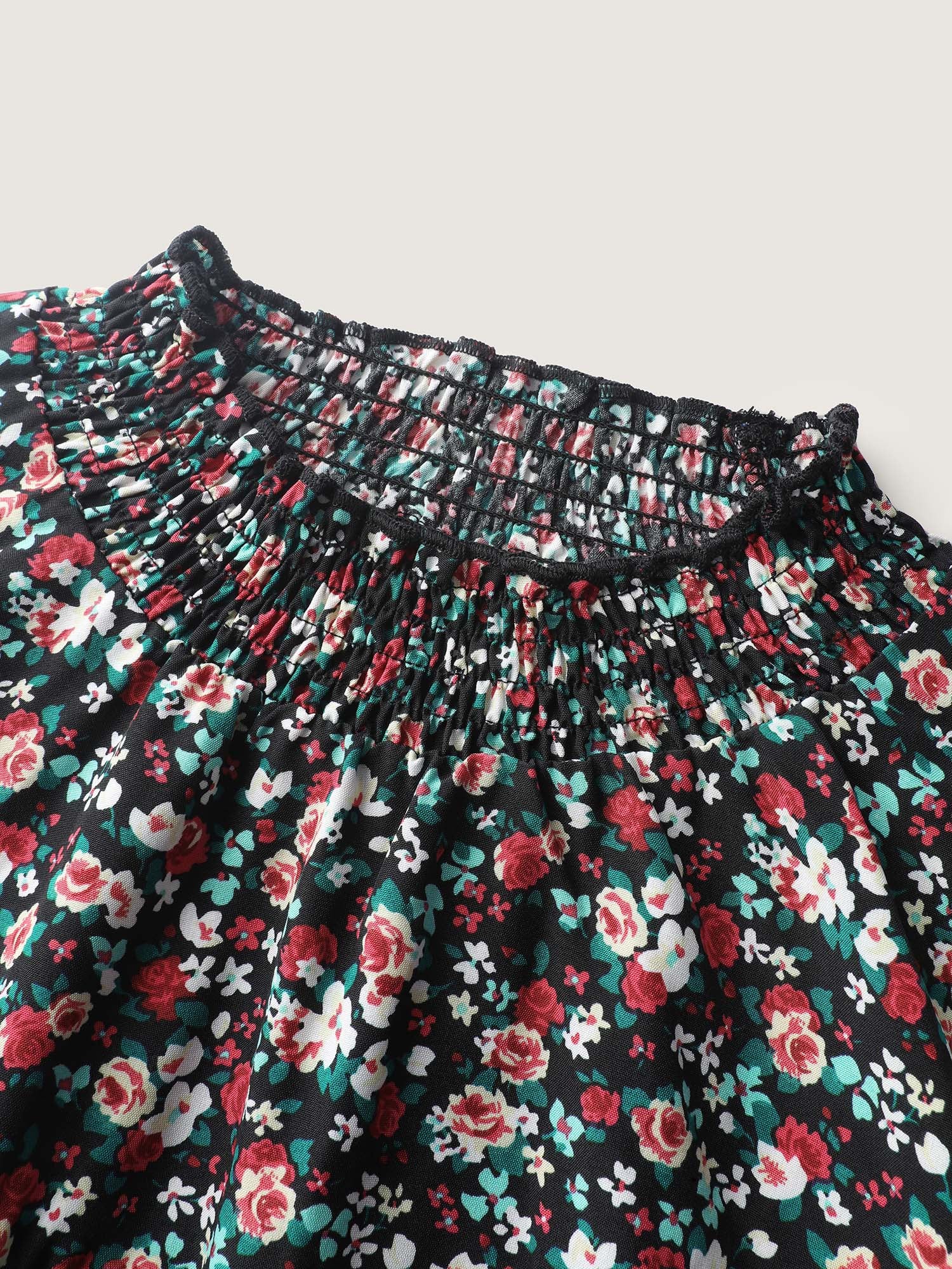 Floral Print Shirred Sleeve Tie Blouse - Image 6